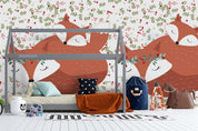 3D Cartoon Fox Animal Floral Leaves Plant Pattern Wall Mural Wallpaper LXL- Jess Art Decoration