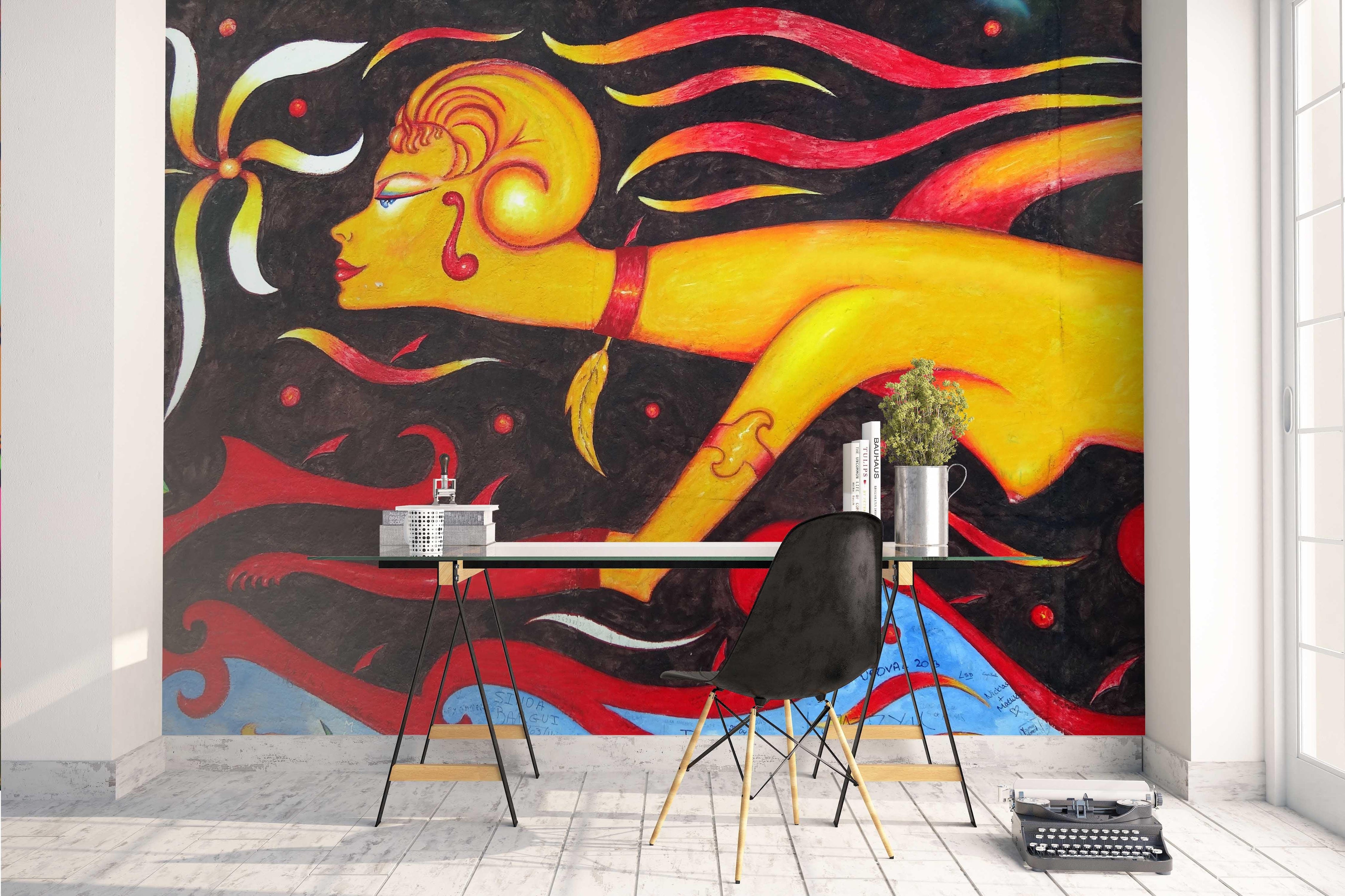 3D Abstract Yellow Beauty Graffiti Wall Mural Wallpaper 78- Jess Art Decoration