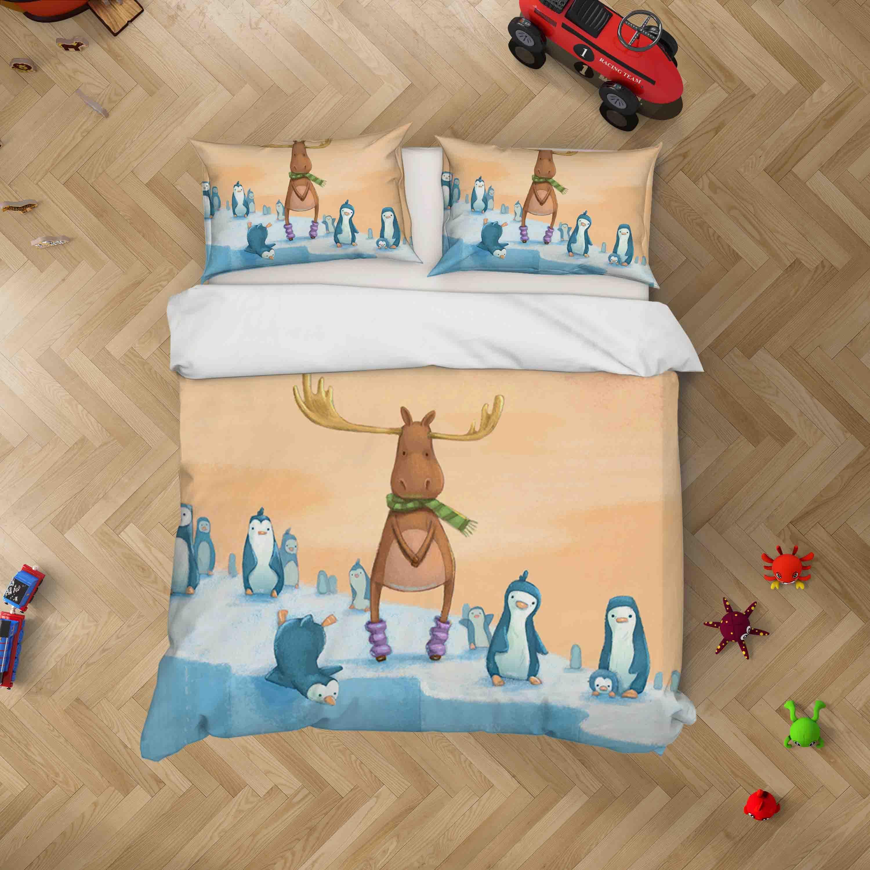 3D Cartoon Penguin Elk Quilt Cover Set Bedding Set Duvet Cover Pillowcases SF046- Jess Art Decoration