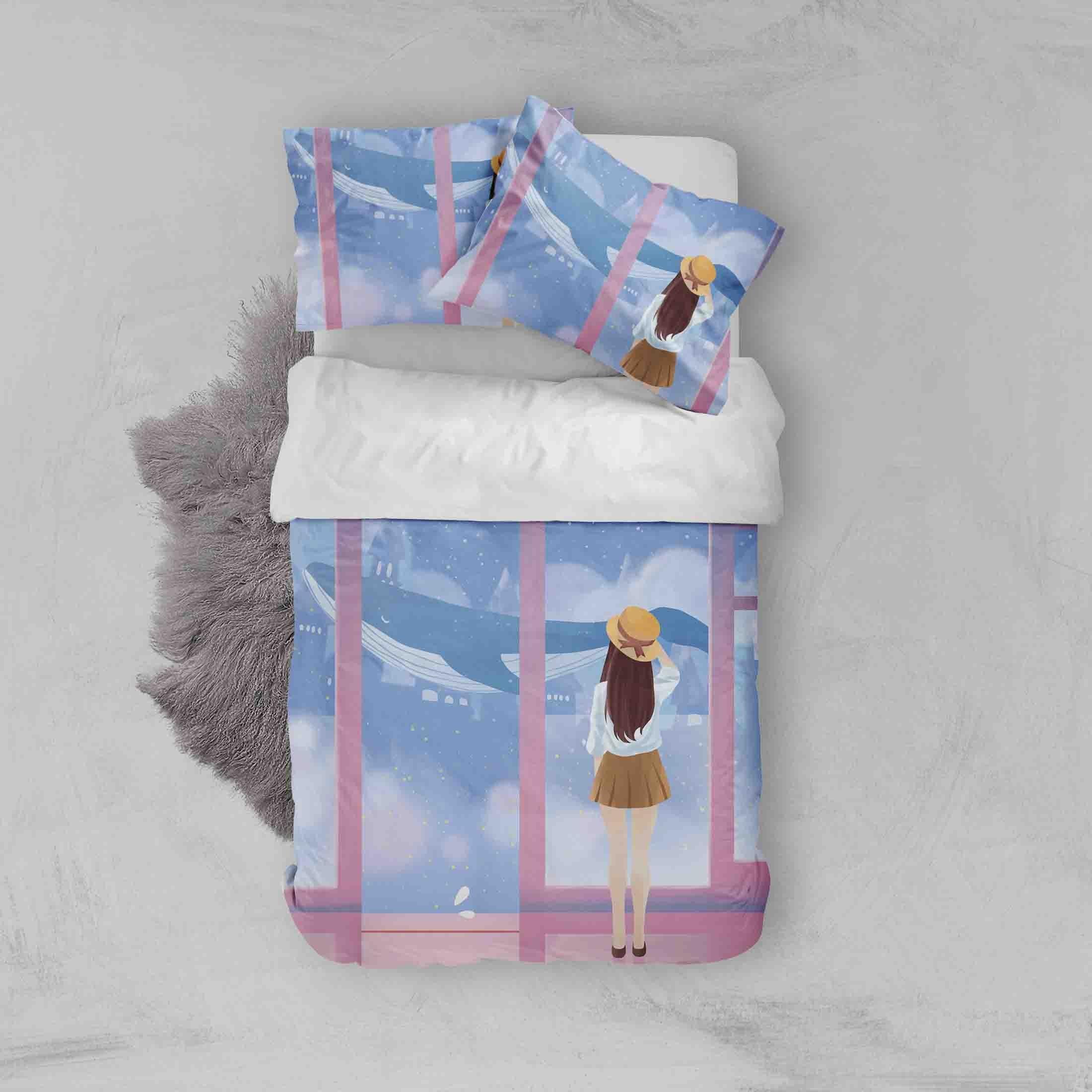 3D Whale Girl Quilt Cover Set Bedding Set Pillowcases 87- Jess Art Decoration