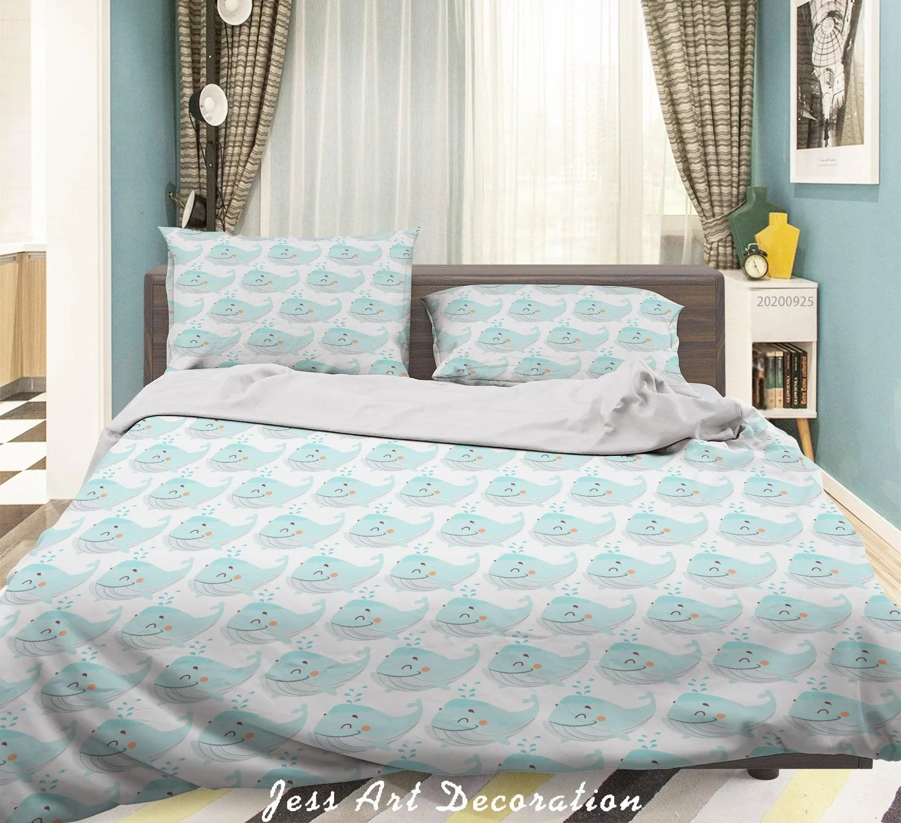 3D Cartoon Animal Whale Pattern Quilt Cover Set Bedding Set Duvet Cover Pillowcases WJ 6413- Jess Art Decoration