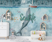 3D shark jellyfish ferry fish wall mural wallpaper 35- Jess Art Decoration