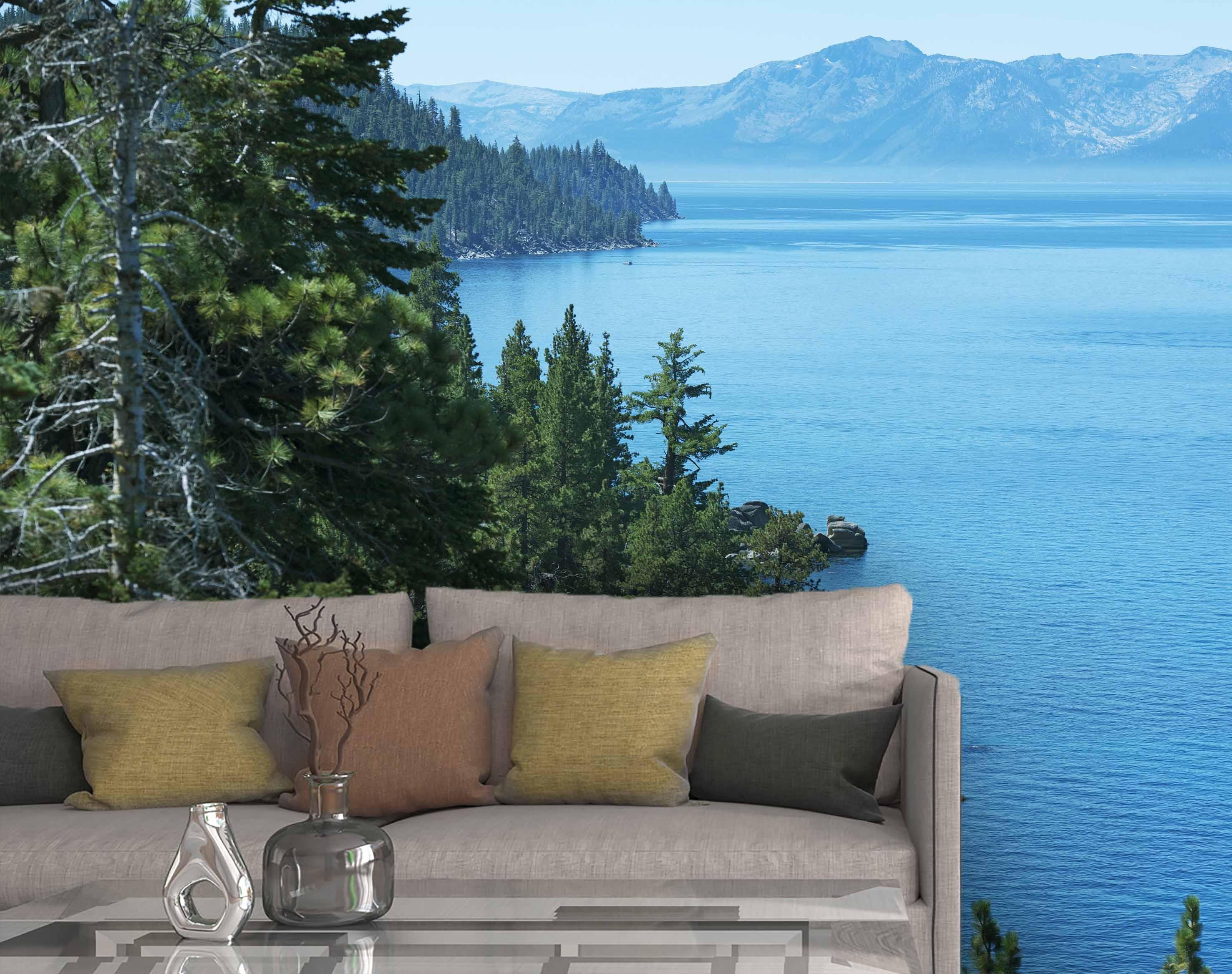 3D blue lake forest mountain wall mural wallpaper 81- Jess Art Decoration