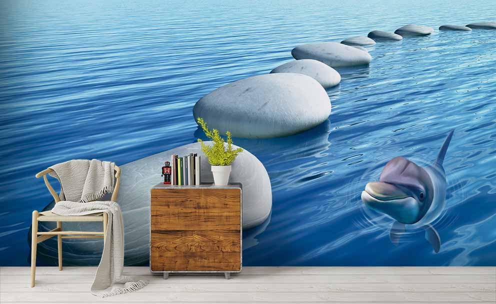 3D Blue Sea Cobblestone Wall Mural Wallpaper 167- Jess Art Decoration