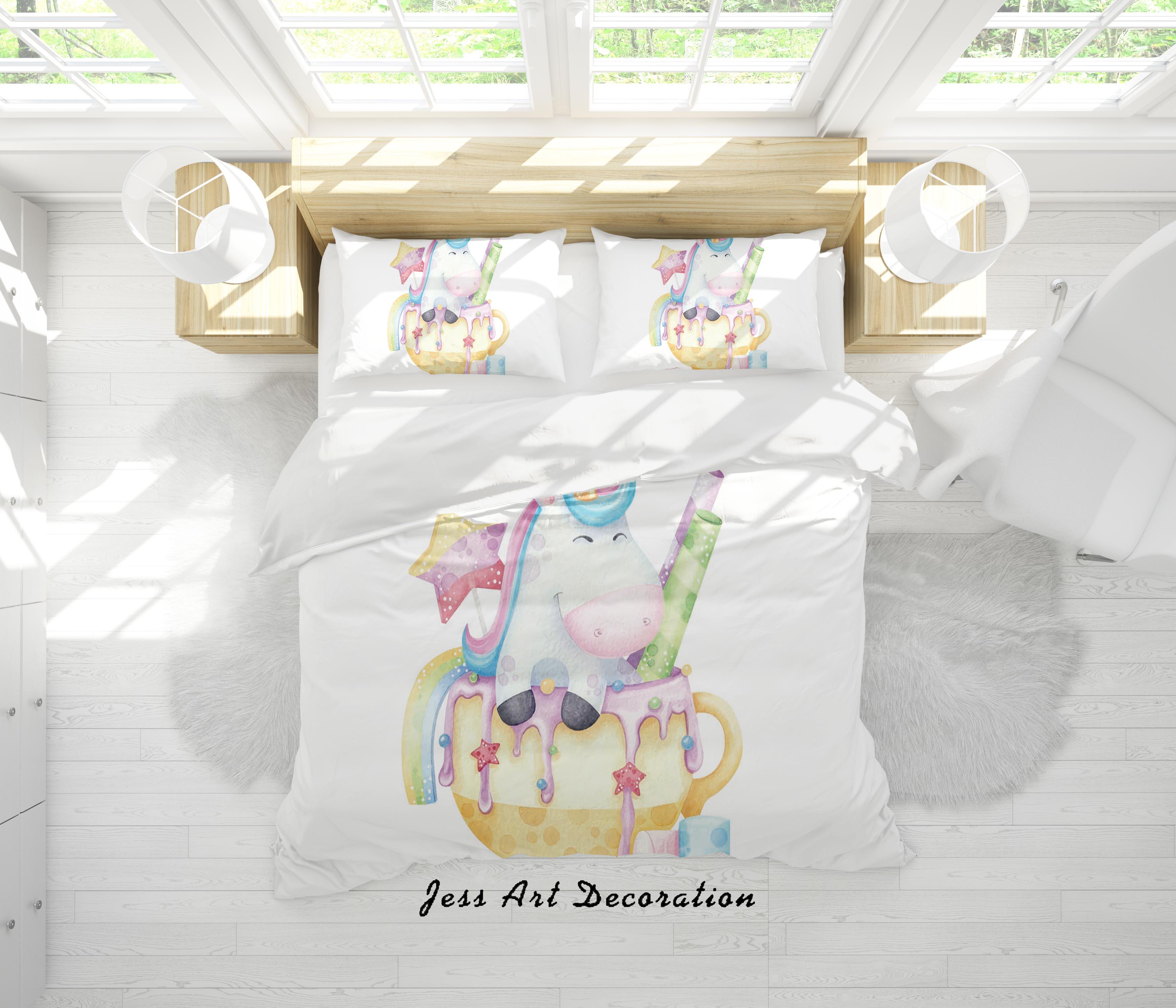3D White Cup Unicorn Quilt Cover Set Bedding Set Duvet Cover Pillowcases SF22- Jess Art Decoration