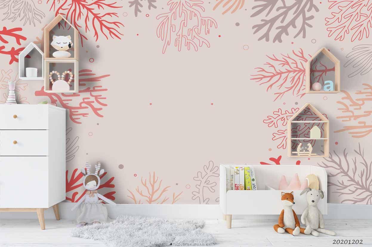 3D Cartoon Hand Drawn Pink Coral Pattern Wall Mural Wallpaper LXL- Jess Art Decoration