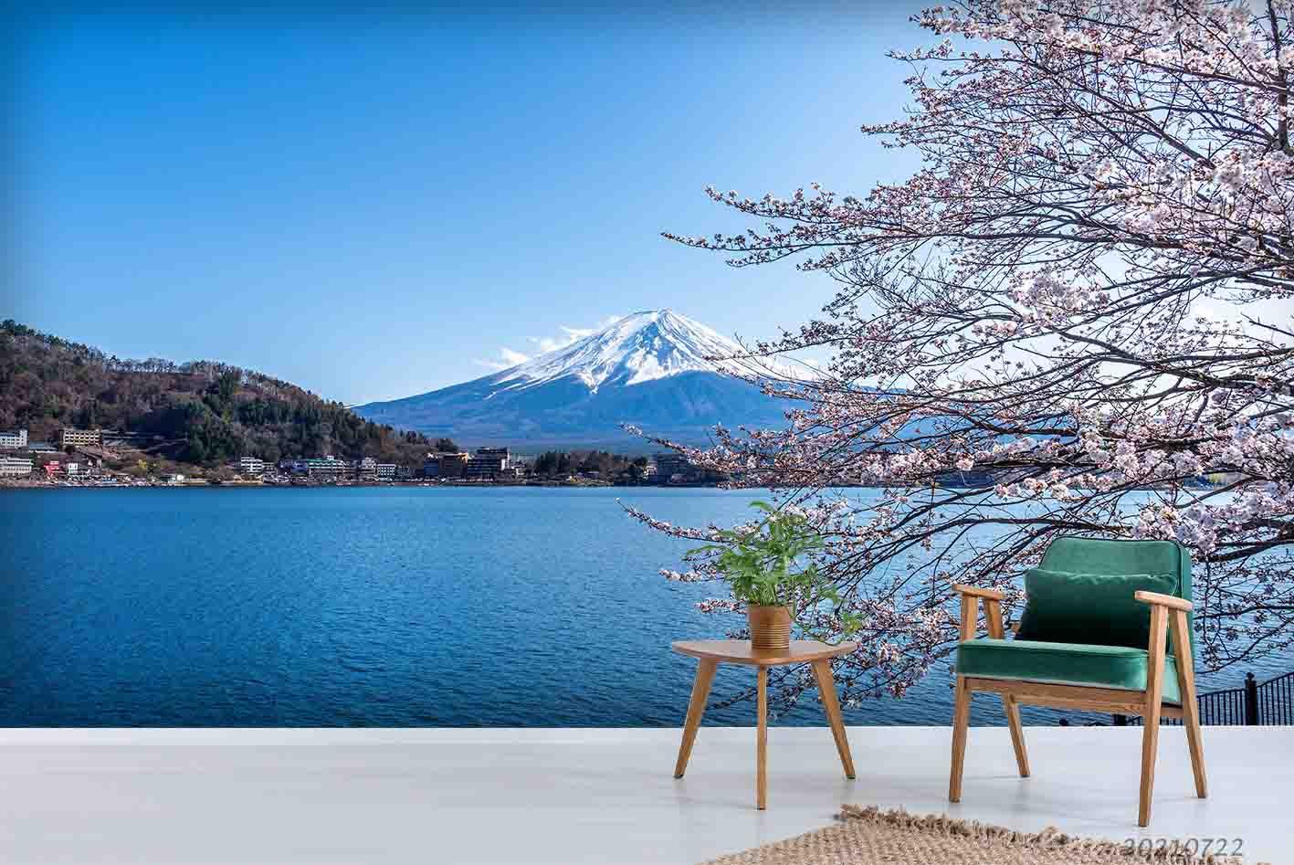 3D Japan Mount Fuji Lake Sakura Wall Mural Wallpaper LQH 100- Jess Art Decoration
