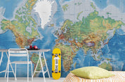 3D Blue World Map Wall Mural Wallpaper LQH 87- Jess Art Decoration