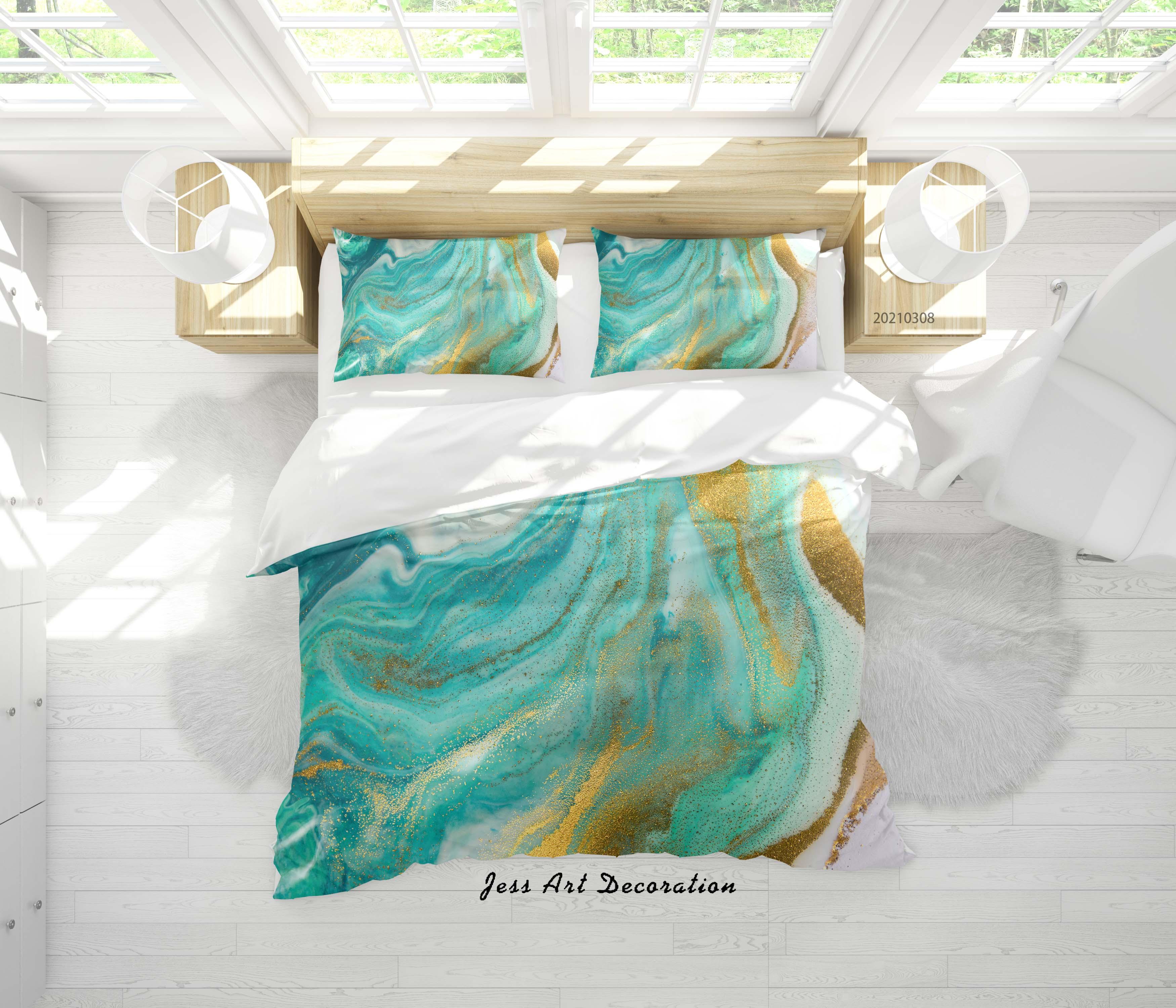 3D Abstract Green Marble Quilt Cover Set Bedding Set Duvet Cover Pillowcases 321- Jess Art Decoration