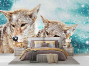 3D Animal Fox Couple Snow Wallpaper WJ 1376- Jess Art Decoration