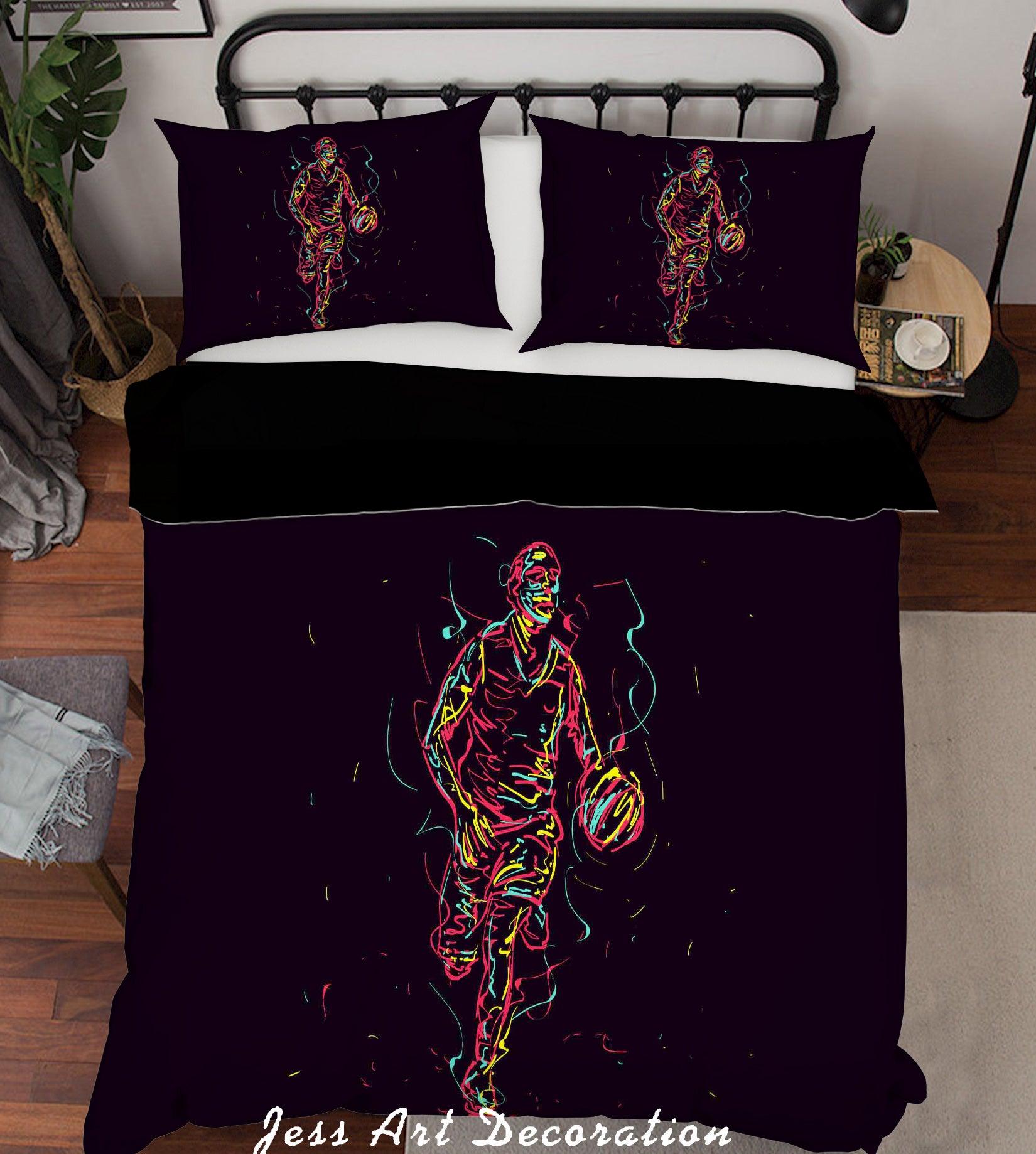 3D Black Basketball Player Quilt Cover Set Bedding Set Pillowcases 32- Jess Art Decoration