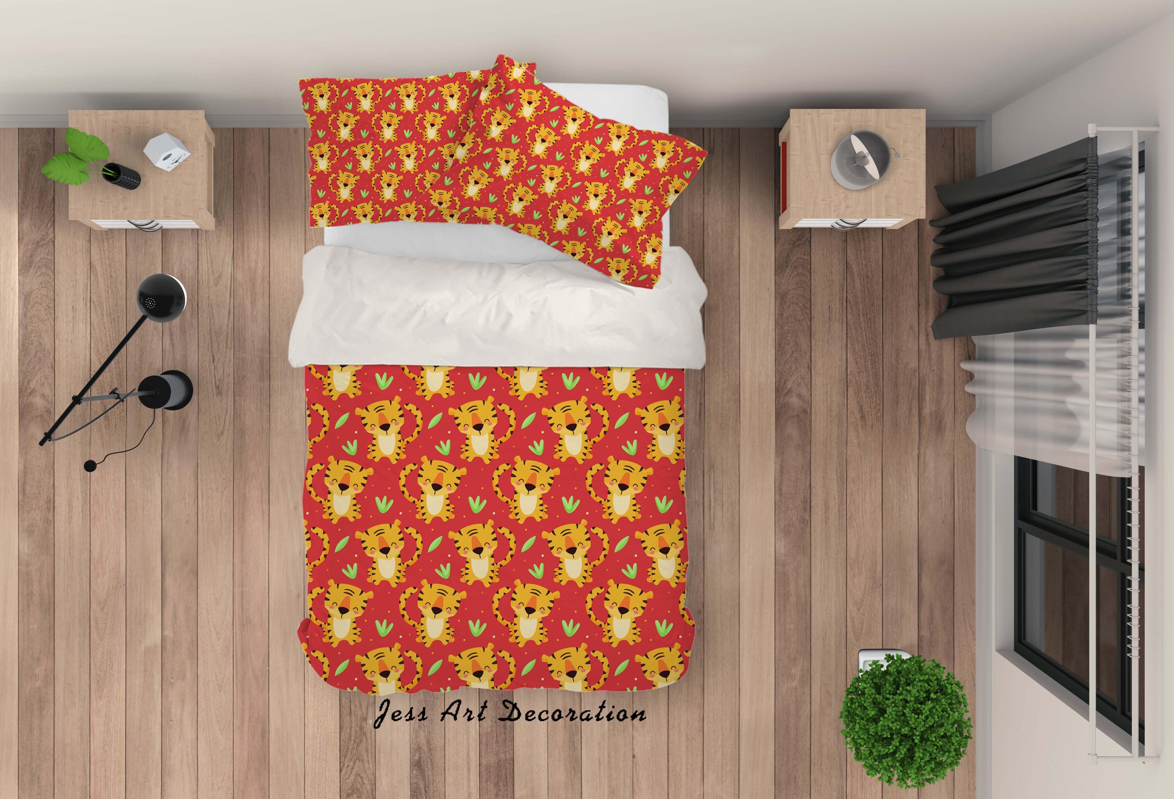 3D Cartoon Tiger Red Quilt Cover Set Bedding Set Pillowcases 70- Jess Art Decoration