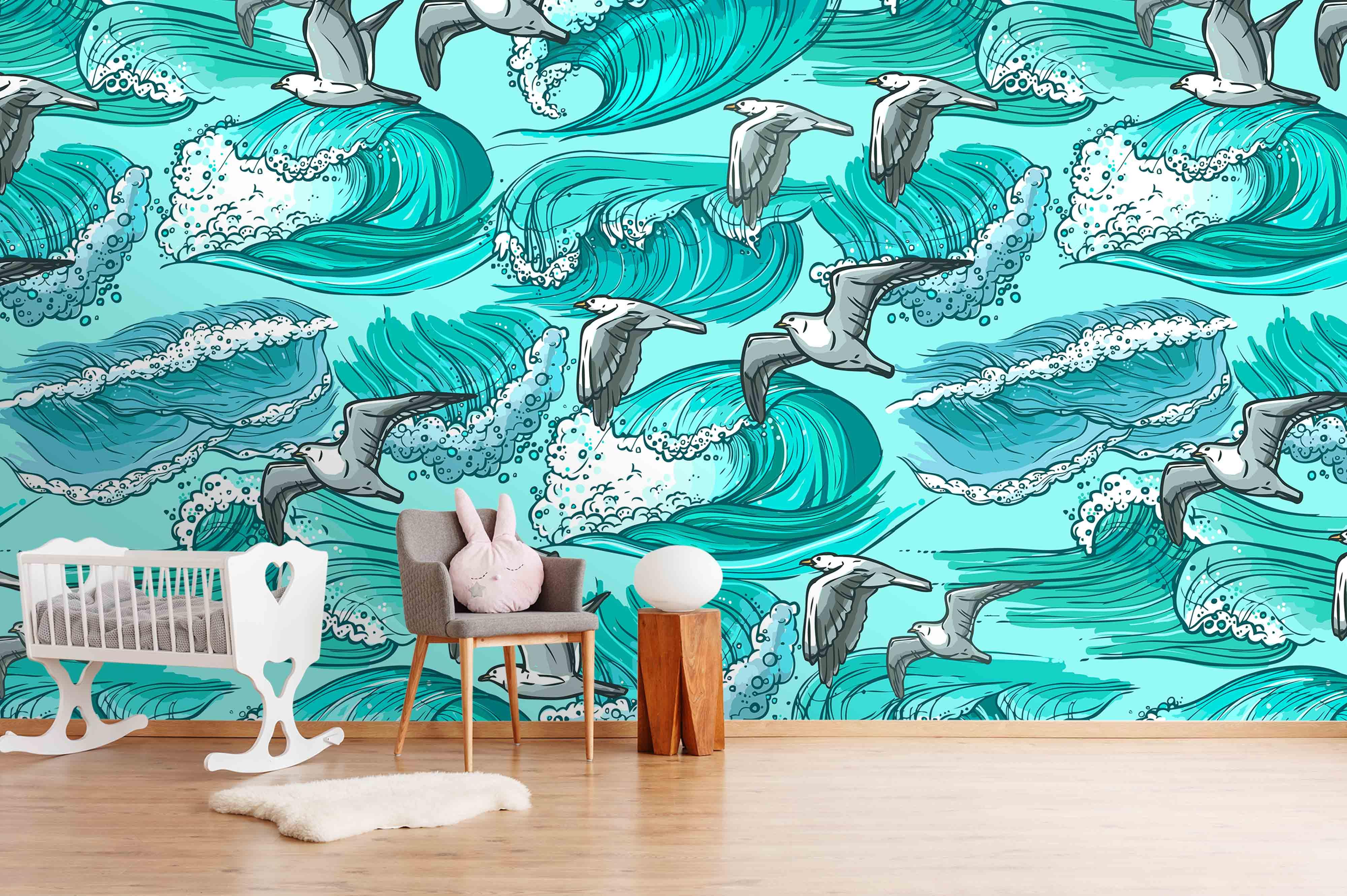 3D abstract sea seagull wall mural wallpaper 44- Jess Art Decoration