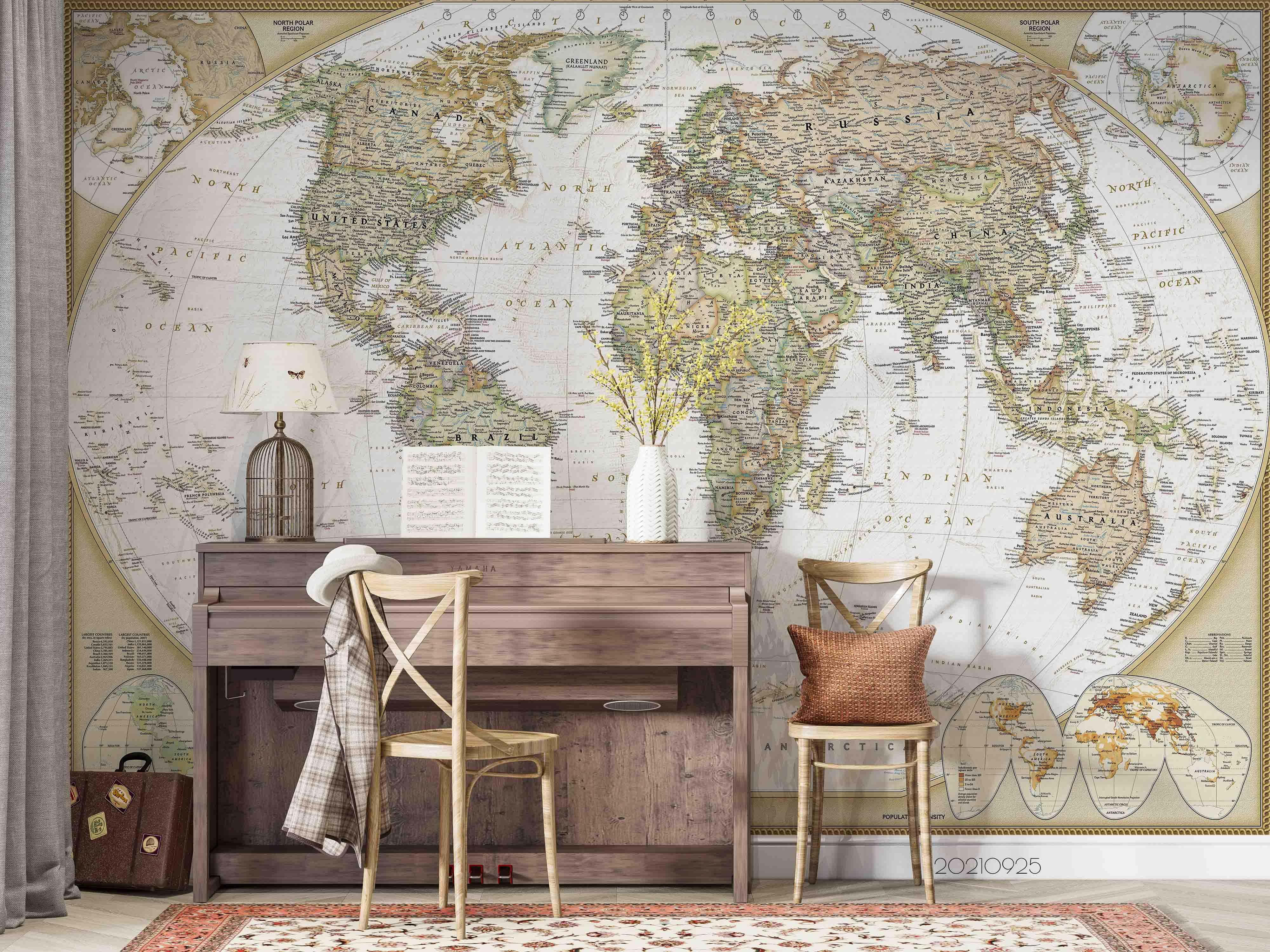 3D Retro World Map Wall Mural Wallpaper LQH 255- Jess Art Decoration