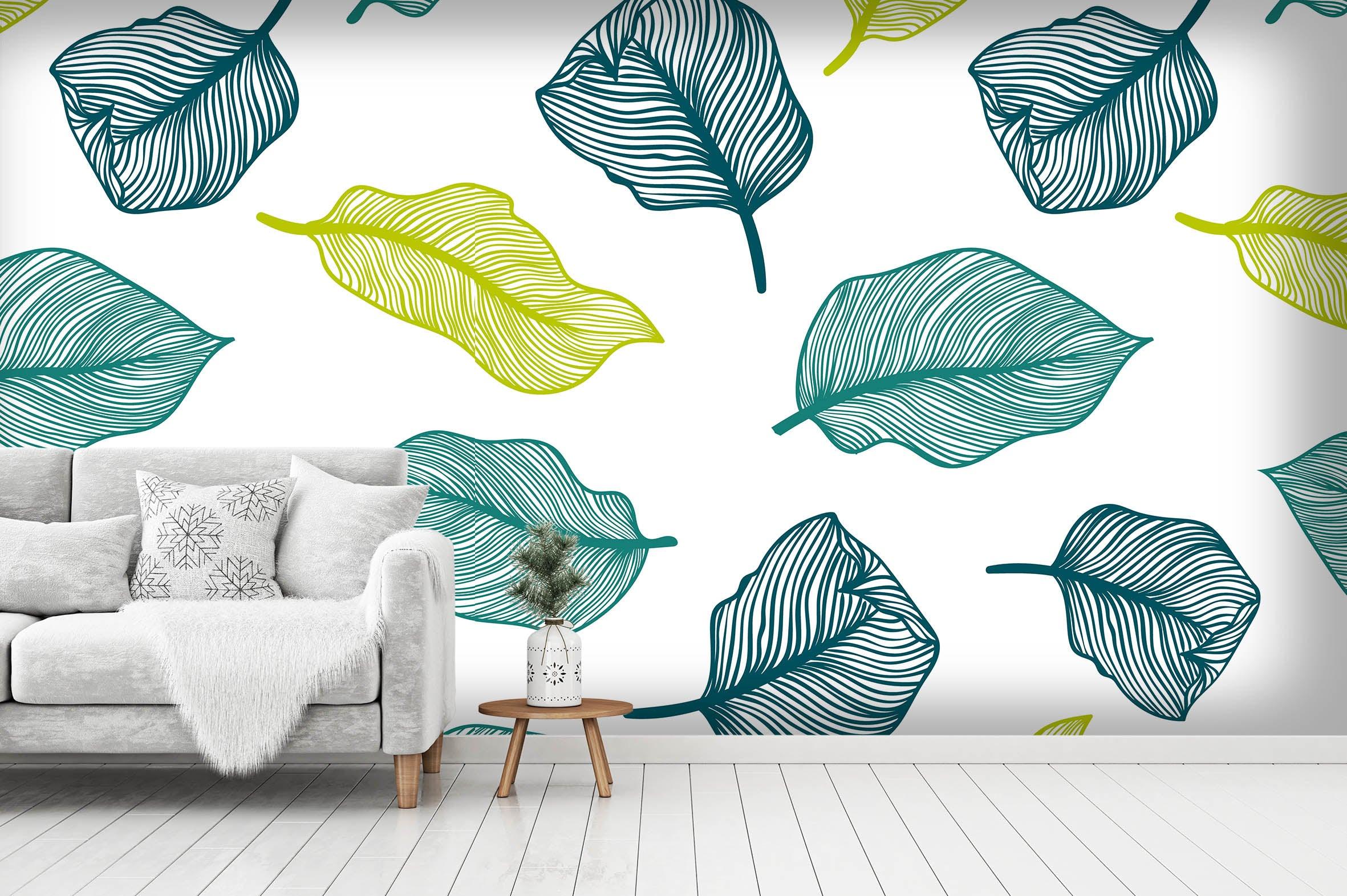 3D Hand Painting Blue Yellow Leaves Wall Mural Wallpaper 07- Jess Art Decoration