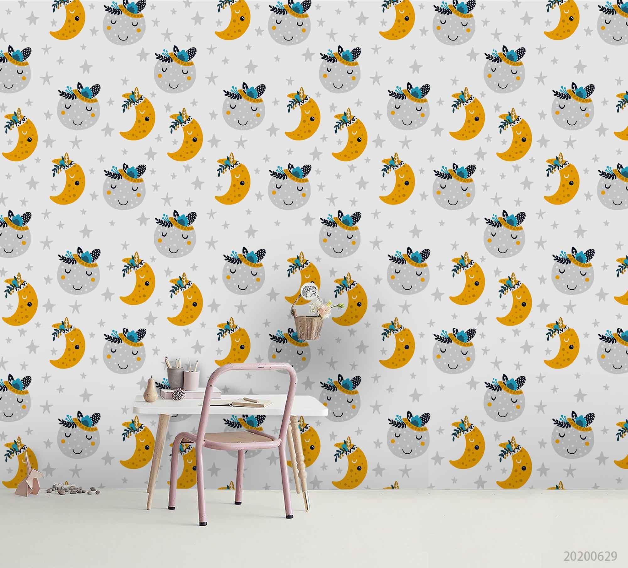 3D Cartoon Moon Star Wall Mural Wallpaper A396 LQH- Jess Art Decoration