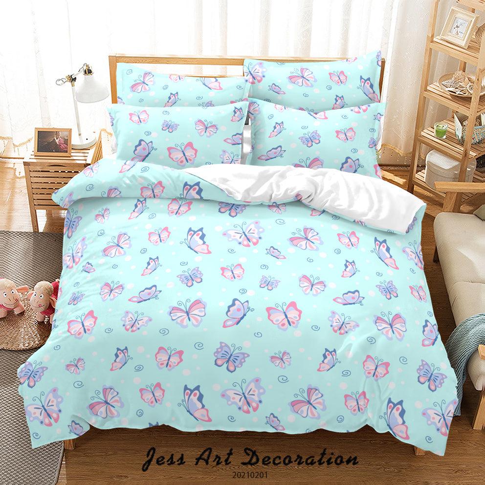 3D Watercolor Blue Butterfly Quilt Cover Set Bedding Set Duvet Cover Pillowcases 71- Jess Art Decoration