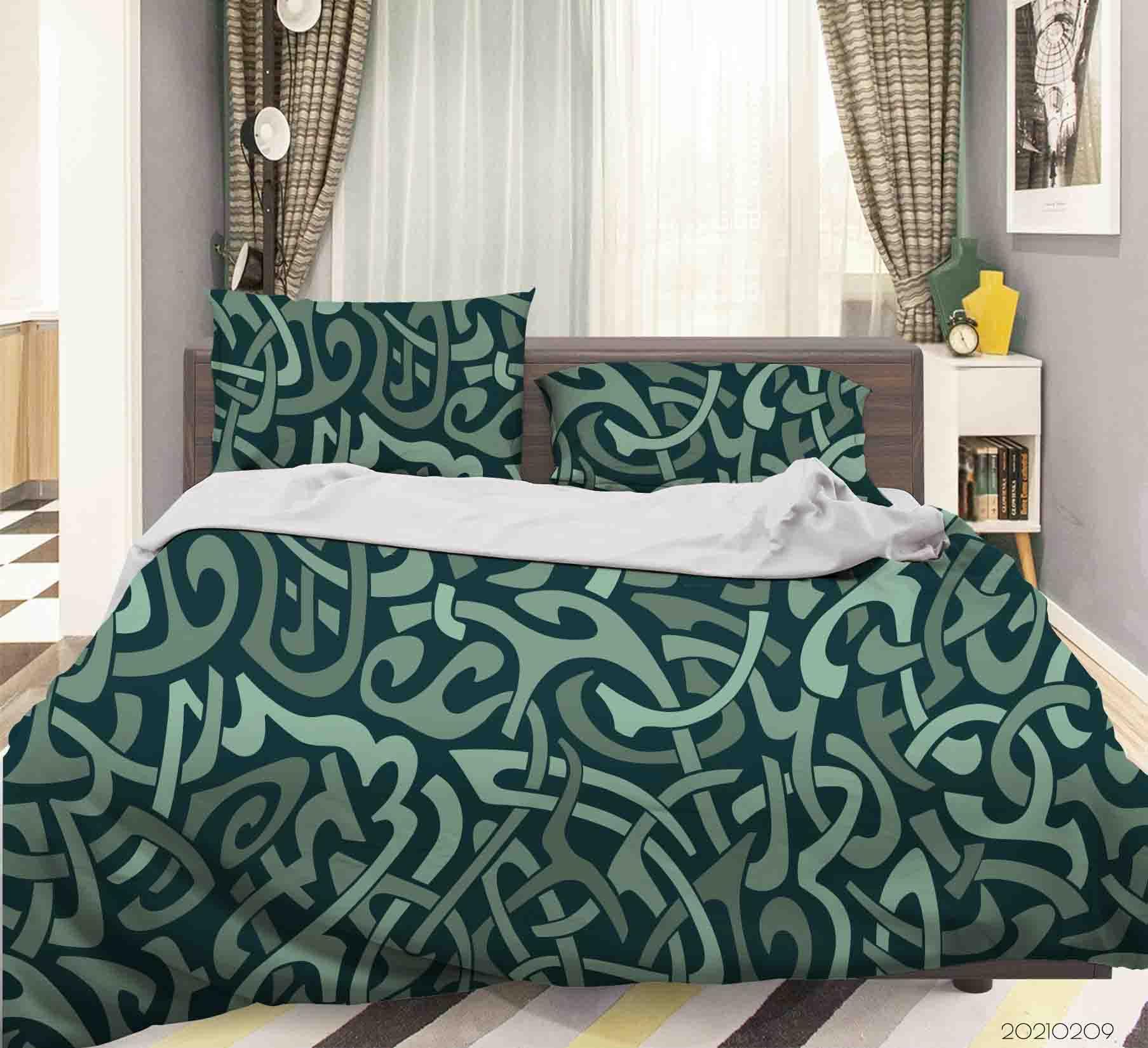 3D Abstract Green Geometry Quilt Cover Set Bedding Set Duvet Cover Pillowcases 293- Jess Art Decoration