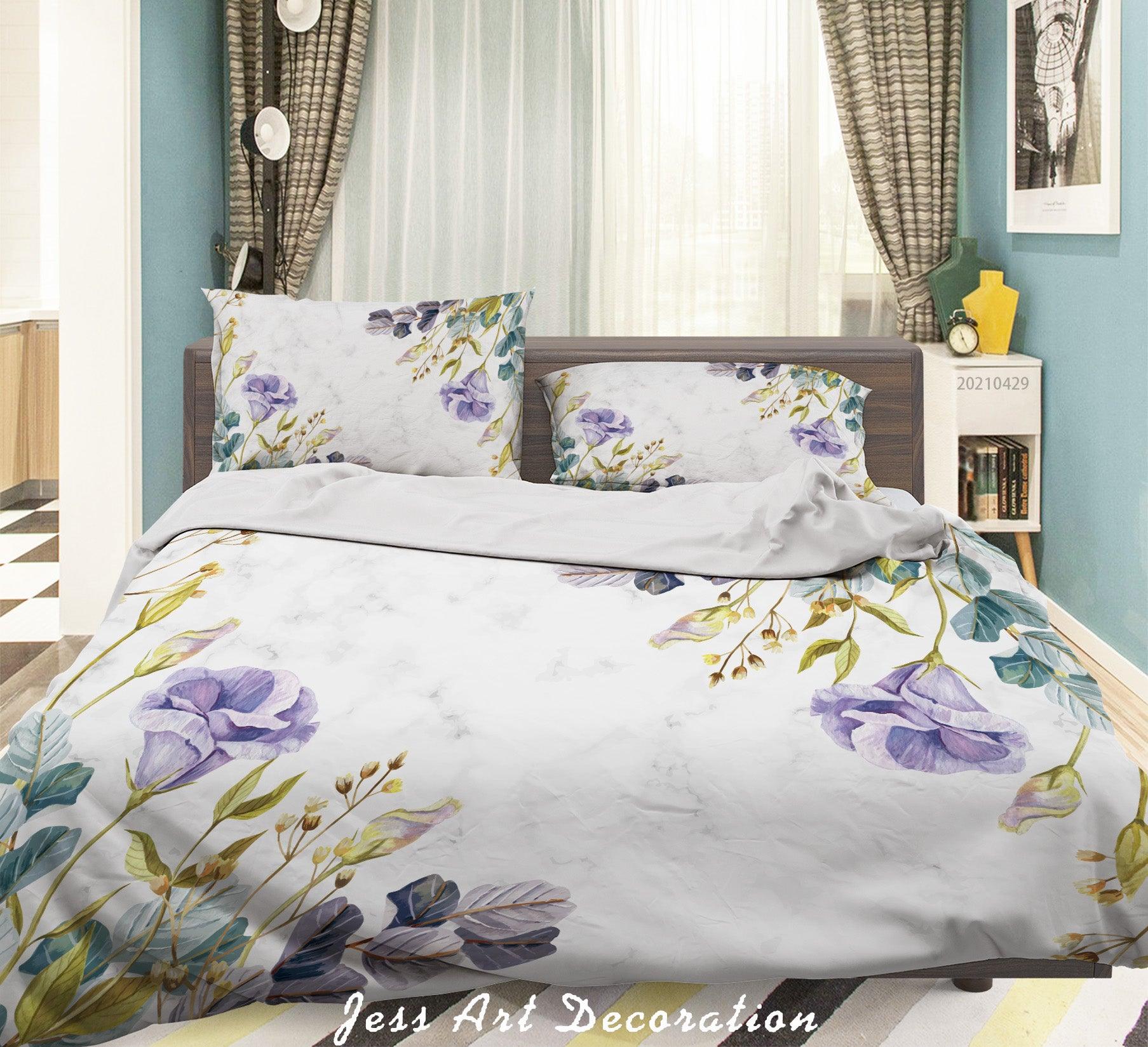 3D Watercolor Purple Floral Leaf Quilt Cover Set Bedding Set Duvet Cover Pillowcases 174- Jess Art Decoration