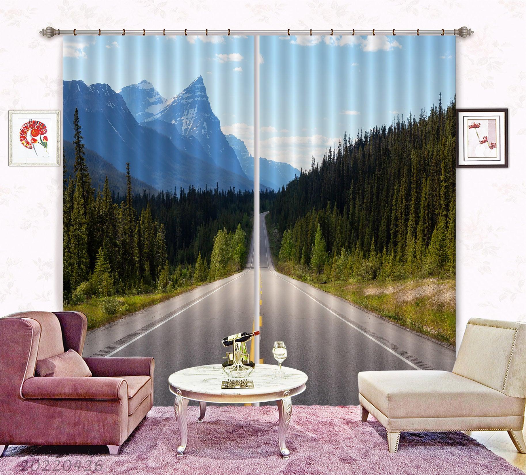 3D Landscape Mountain Highway Forest Curtains and Drapes GD 4888- Jess Art Decoration
