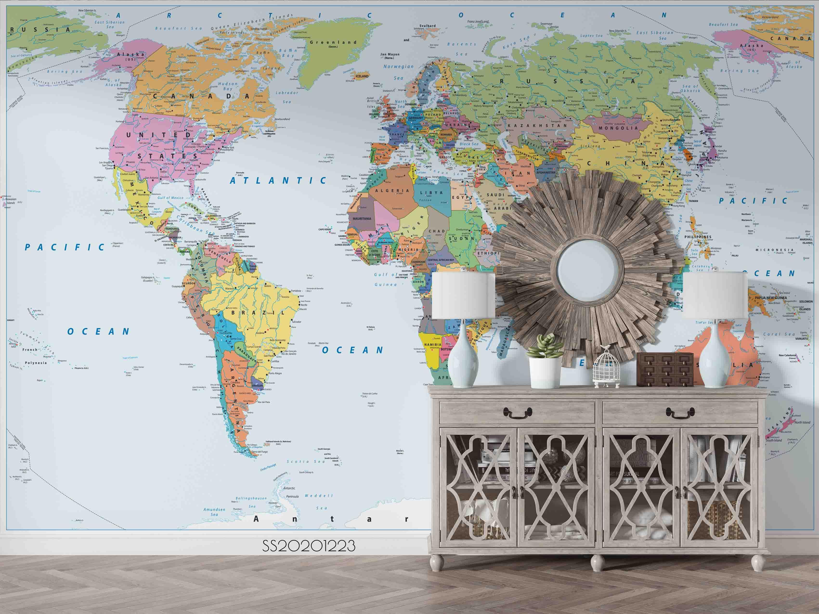 3D Color World Map Wall Mural Wallpaper LQH 63- Jess Art Decoration