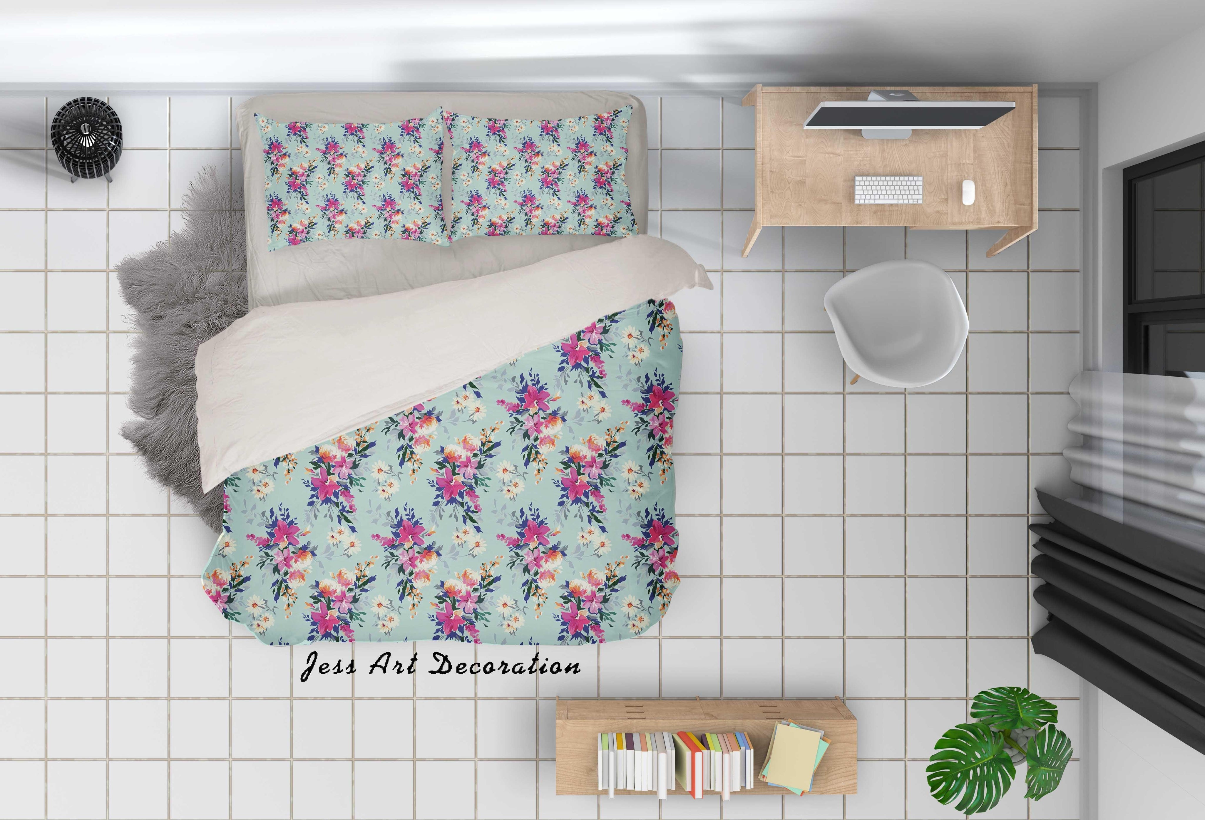 3D Blue Pink Floral Quilt Cover Set Bedding Set Duvet Cover Pillowcases SF69- Jess Art Decoration