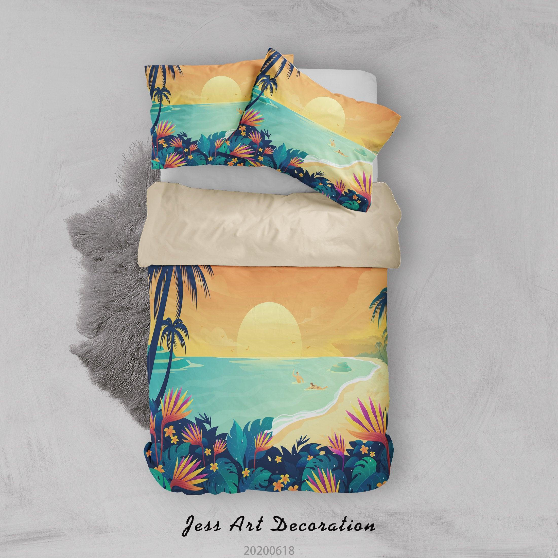 3D Sunset Seaside Floral Quilt Cover Set Bedding Set Duvet Cover Pillowcases SF53- Jess Art Decoration
