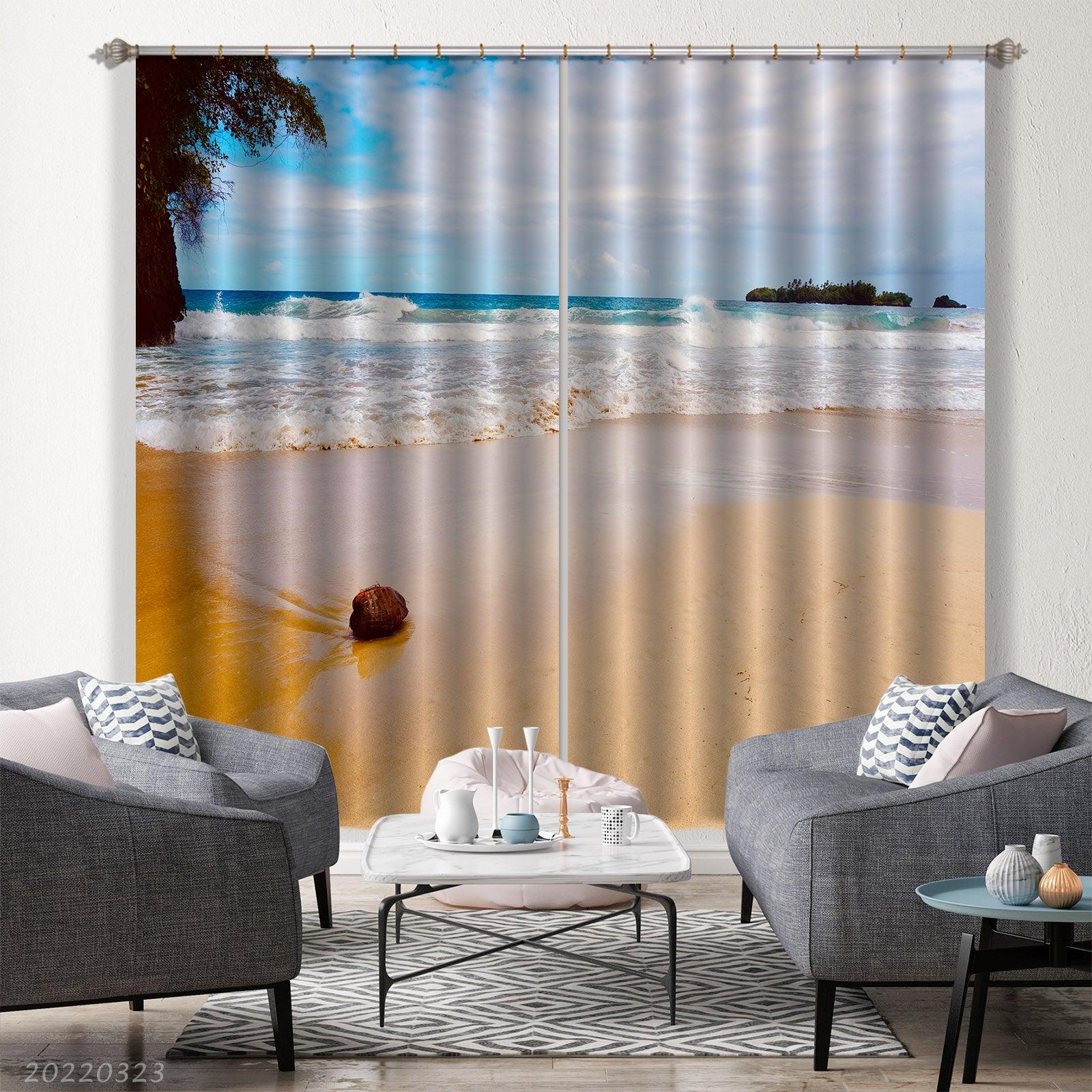 3D Ocean Wave Beach Scenery Curtains and Drapes GD 2739- Jess Art Decoration