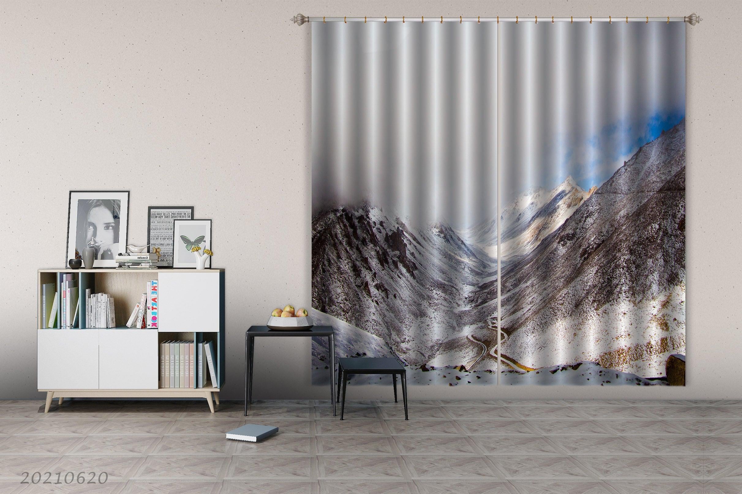 3D Snow Mountain Highway Cloud Curtains and Drapes GD 742- Jess Art Decoration