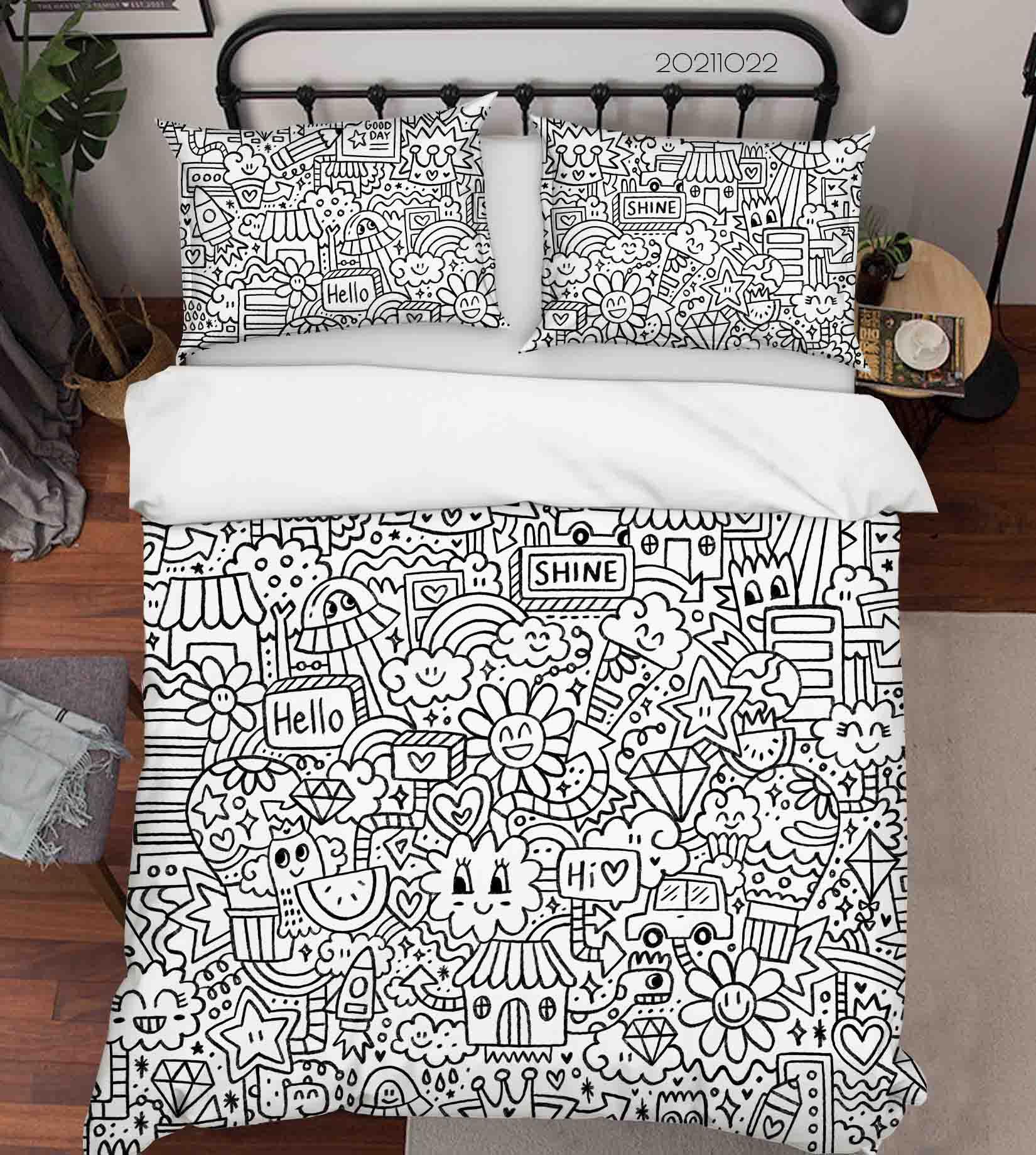 3D Cartoon Illustration Art Doodle Quilt Cover Set Bedding Set Duvet Cover Pillowcases 71- Jess Art Decoration