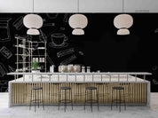 3D Black White Coffee Shop Background  Stick Figure Wall Mural Wallpaper SWW113- Jess Art Decoration
