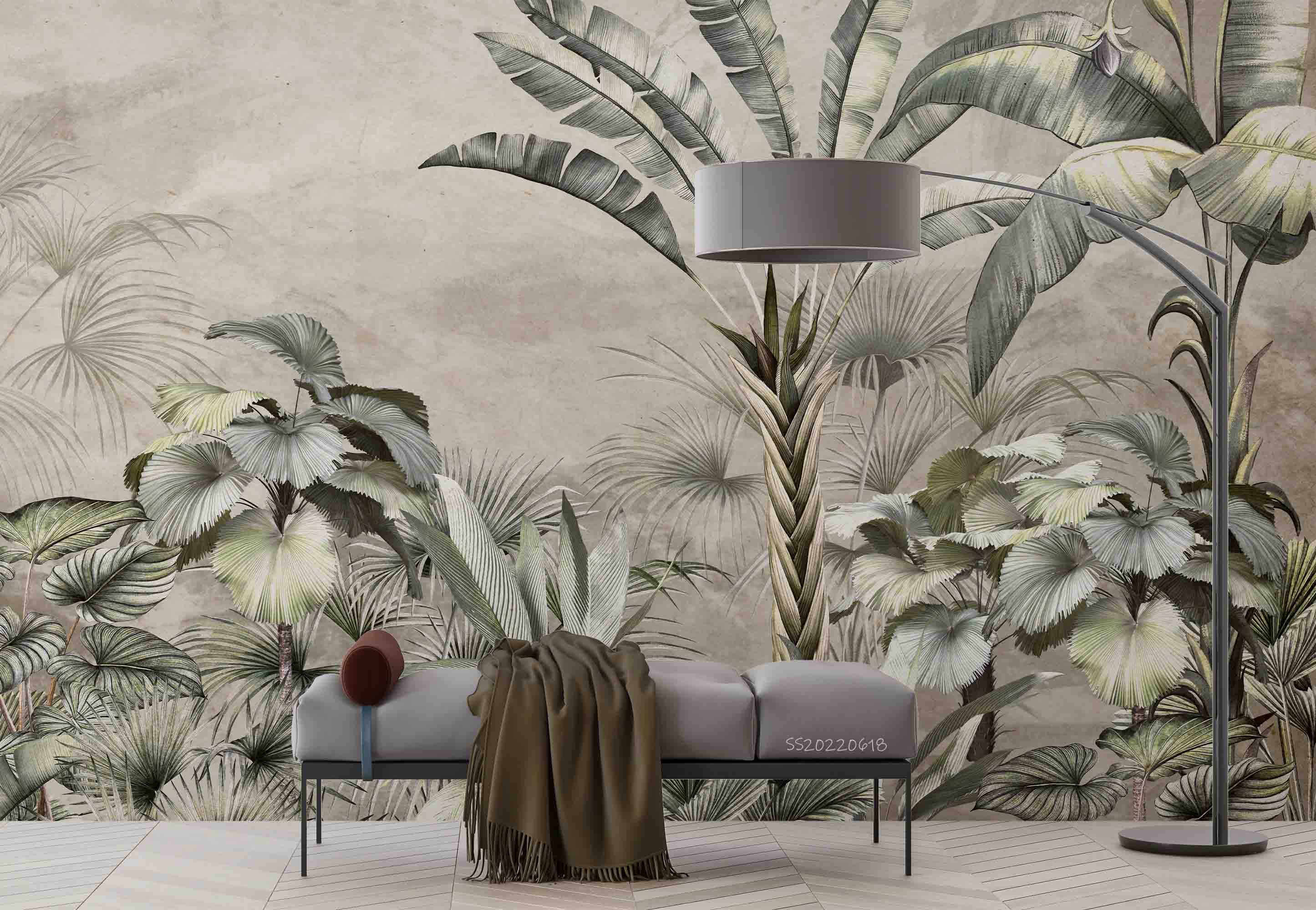 3D Vintage Tropical Plant Leaves Wall Mural Wallpaper GD 760- Jess Art Decoration