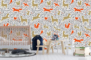 Cartoon Deer Fox Animal Leaves Wall Mural Wallpaper LXL- Jess Art Decoration