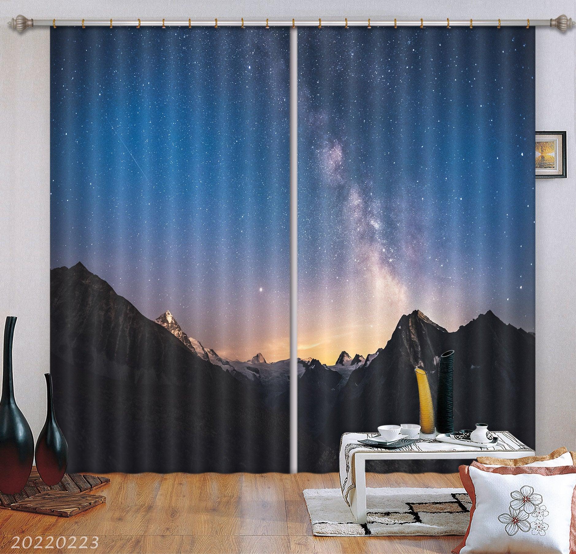 3D Landscape Peak Snow Stars Curtains and Drapes GD 2433- Jess Art Decoration