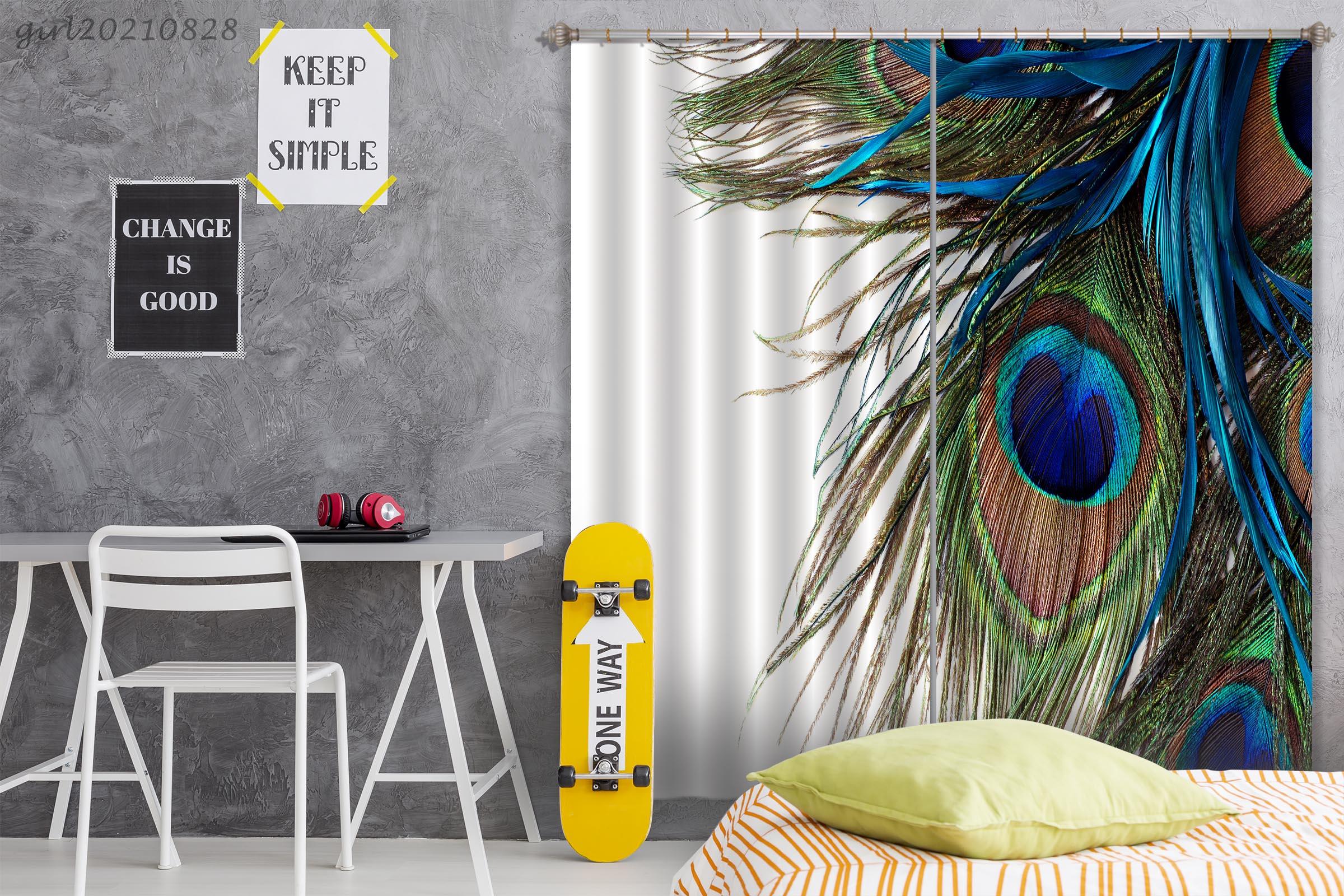 3D Animal Peacock Feather Curtains and Drapes LQH 65- Jess Art Decoration