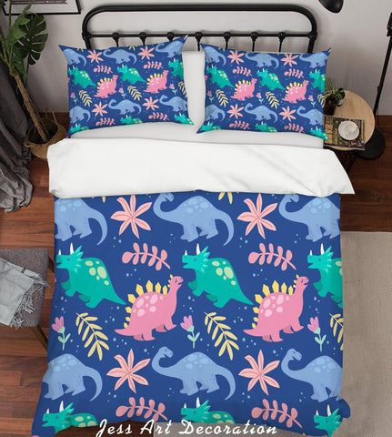 3D Cartoon Dinosaur Blue Quilt Cover Set Bedding Set Pillowcases 31- Jess Art Decoration