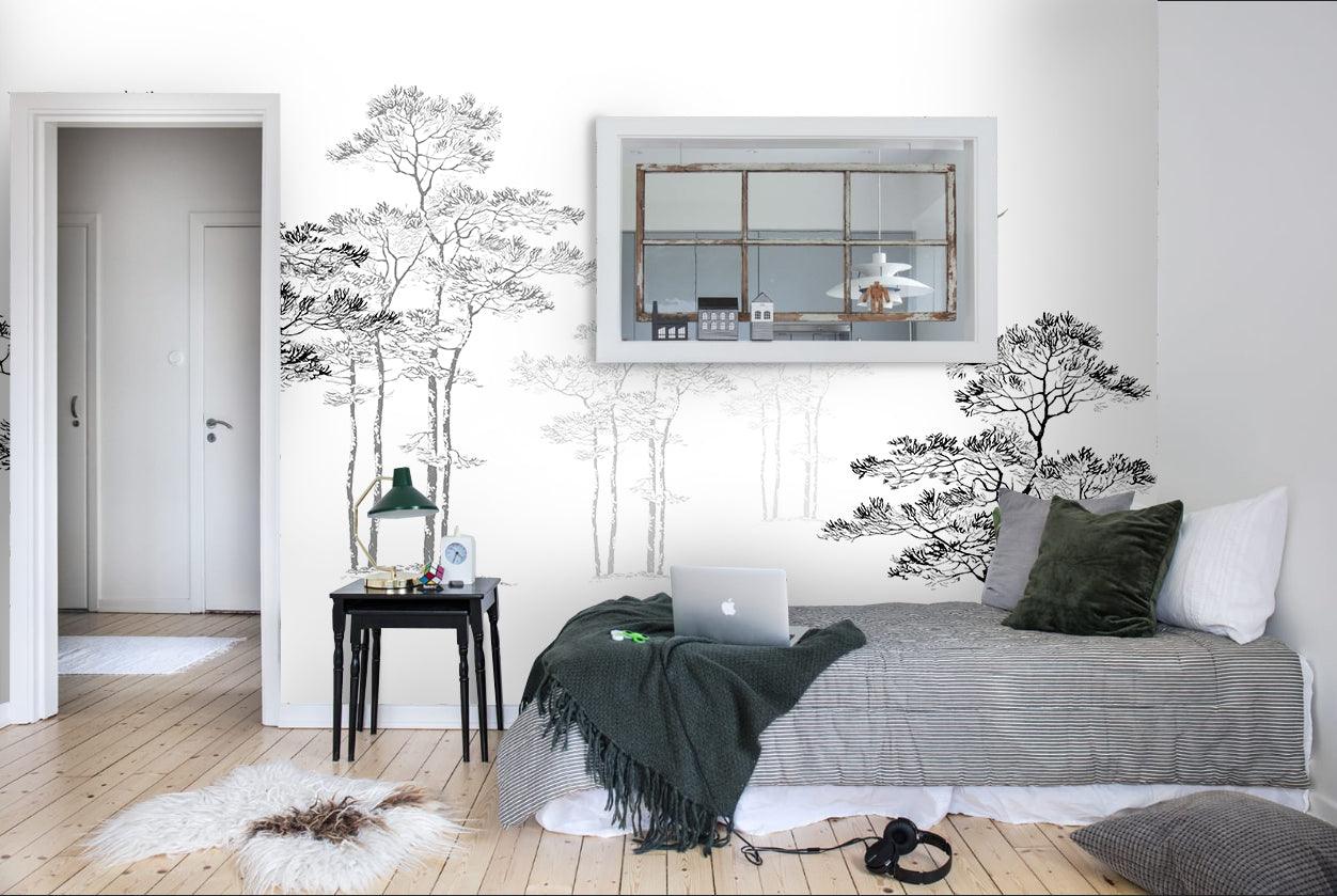 3D black ink forest birds wall mural wallpaper 12- Jess Art Decoration