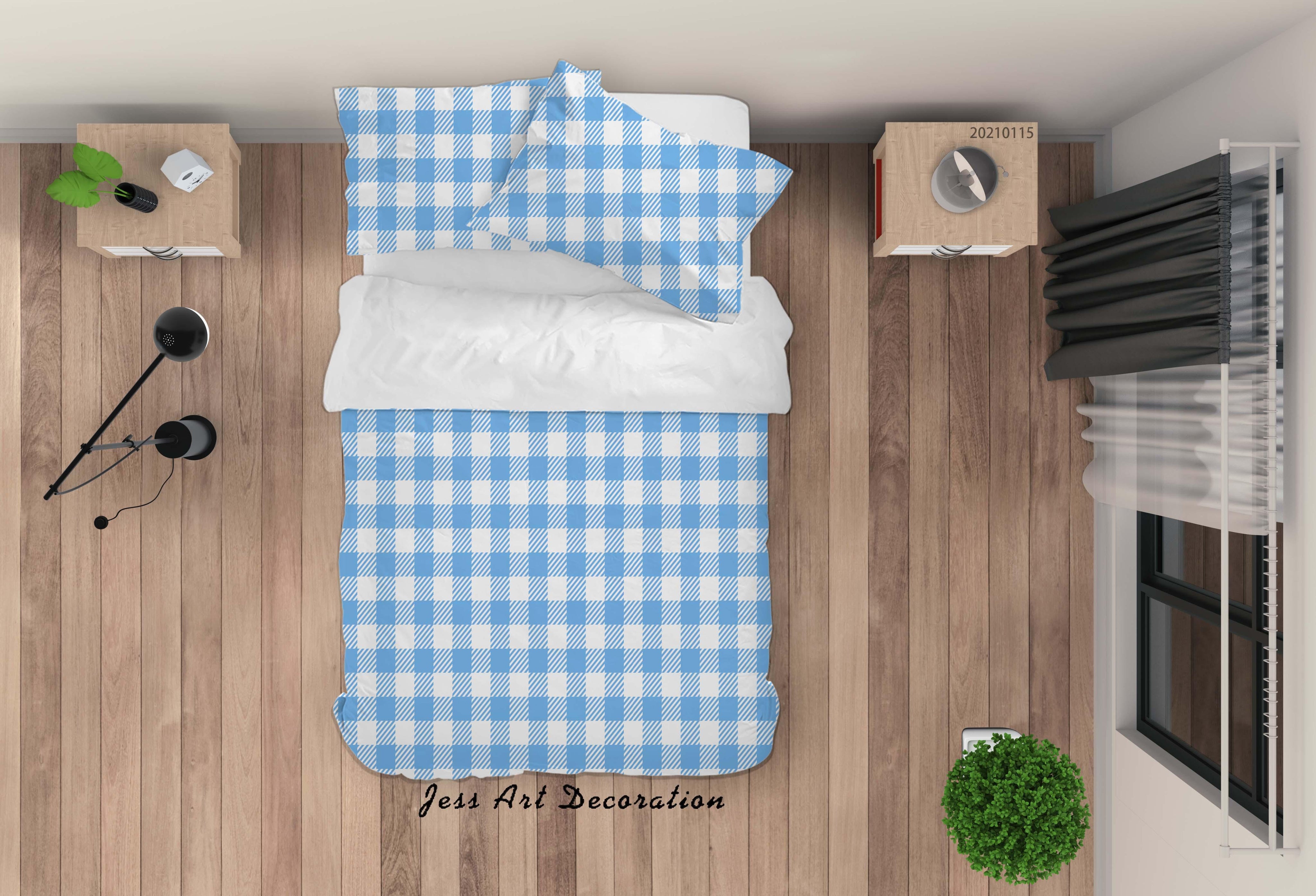 3D Abstract Blue Geometric Checkered Quilt Cover Set Bedding Set Duvet Cover Pillowcases 88- Jess Art Decoration