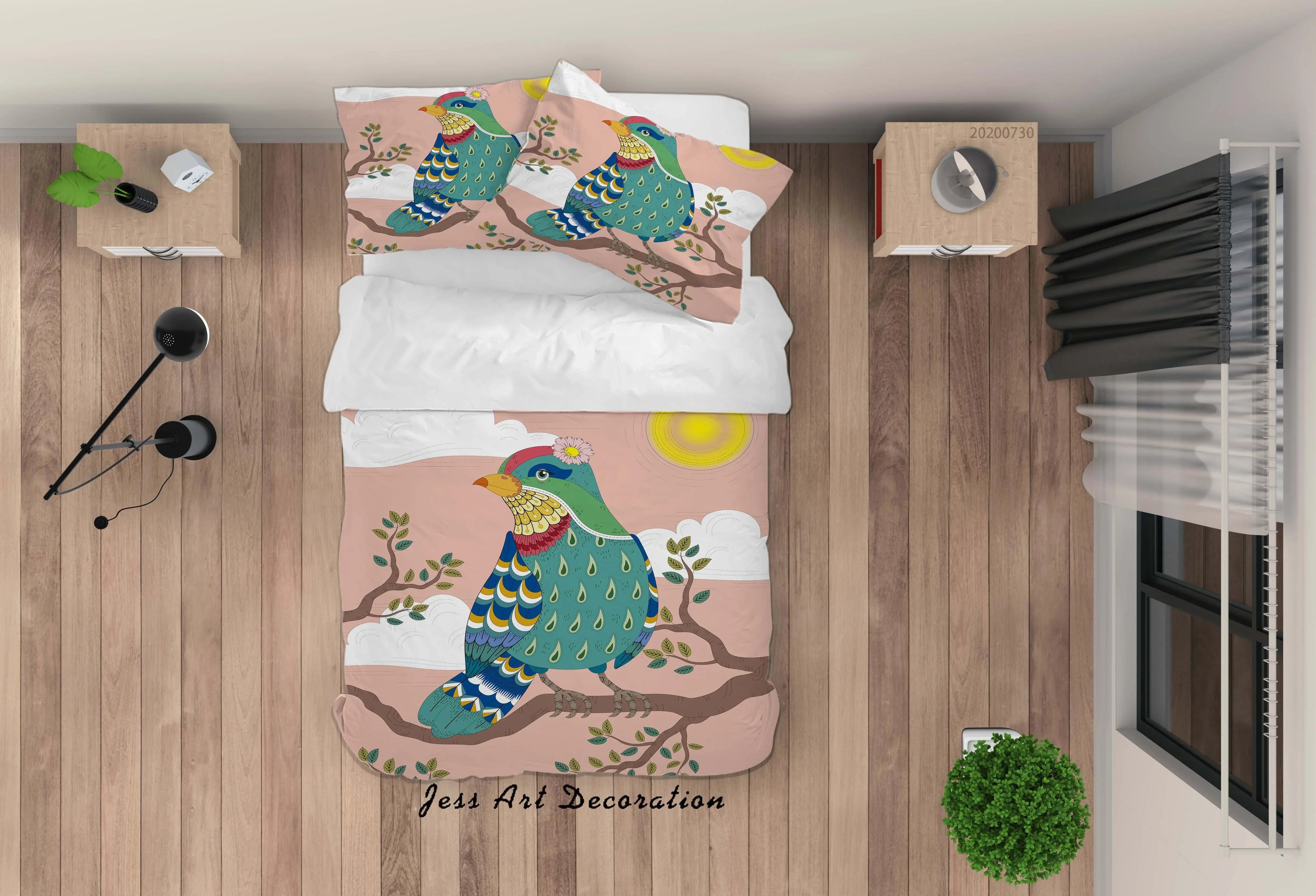 3D Floral Pattern Bird Quilt Cover Set Bedding Set Duvet Cover Pillowcases LXL 80- Jess Art Decoration