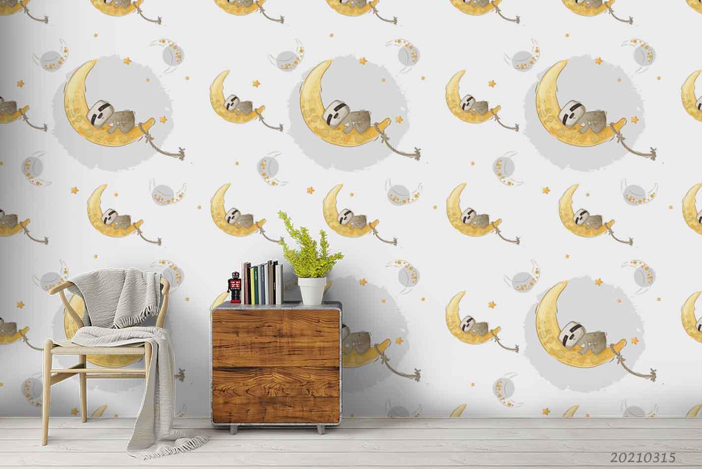 3D Cartoon Animal Moon Sloth Wall Mural Wallpaper LQH 268- Jess Art Decoration