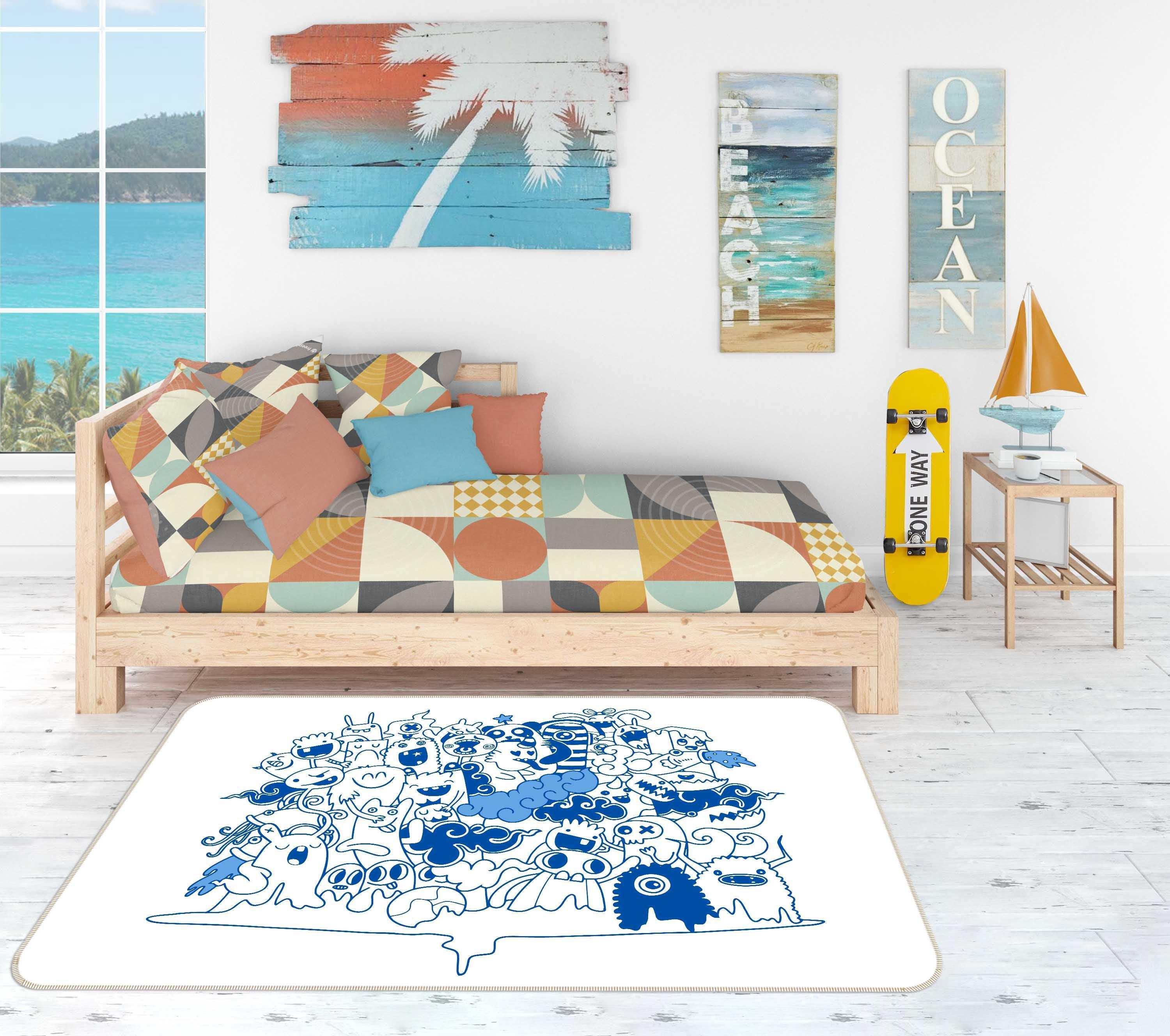 3D Hand Drawing Blue Cartoon Image Graffiti Non-Slip Rug Mat A603 LQH- Jess Art Decoration