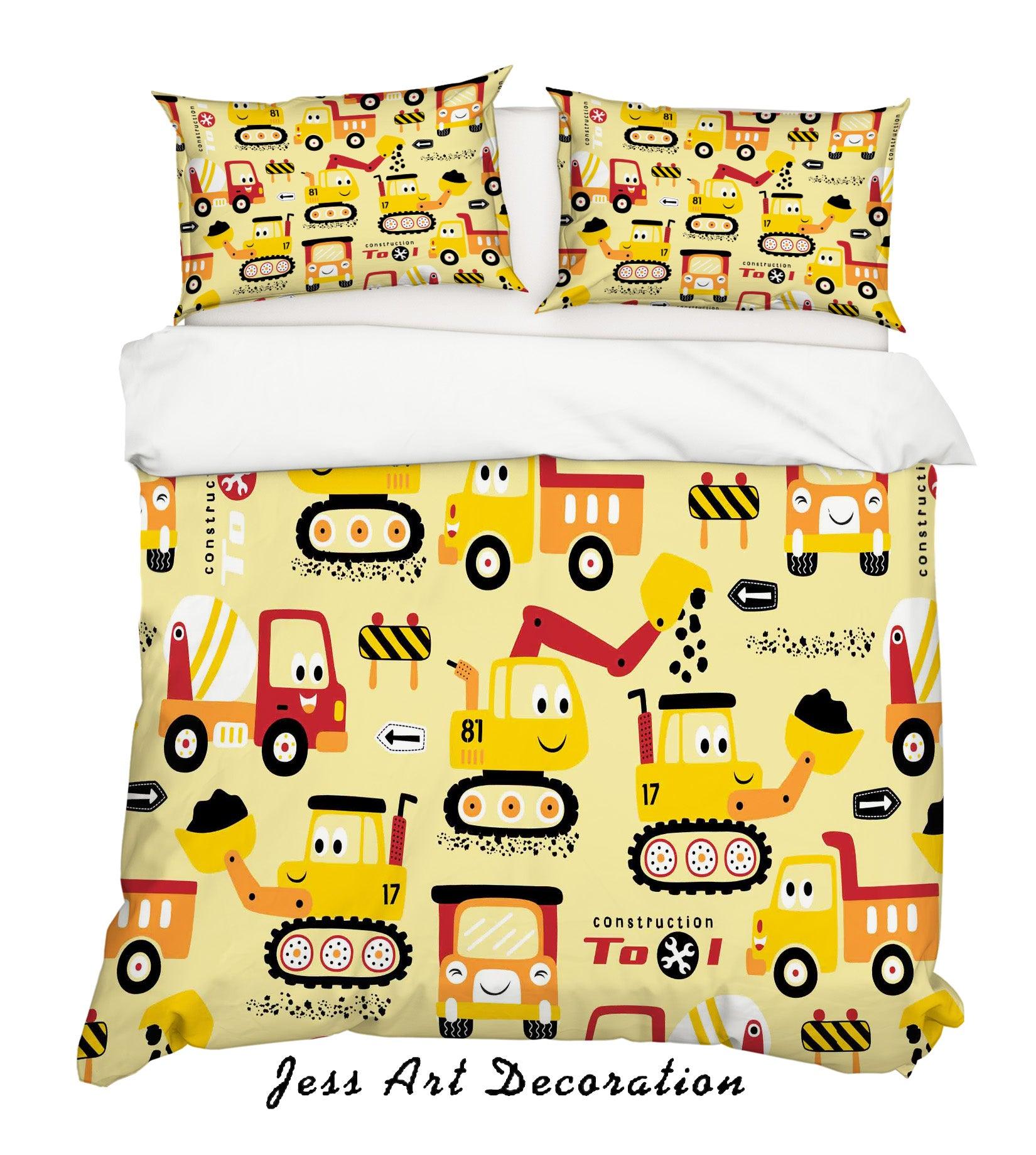 3D Cartoon Yellow Engineering Vehicle Quilt Cover Set Bedding Set Pillowcases 140- Jess Art Decoration