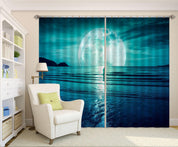 3D Green Moon Night Sea Curtains and Drapes SF91- Jess Art Decoration