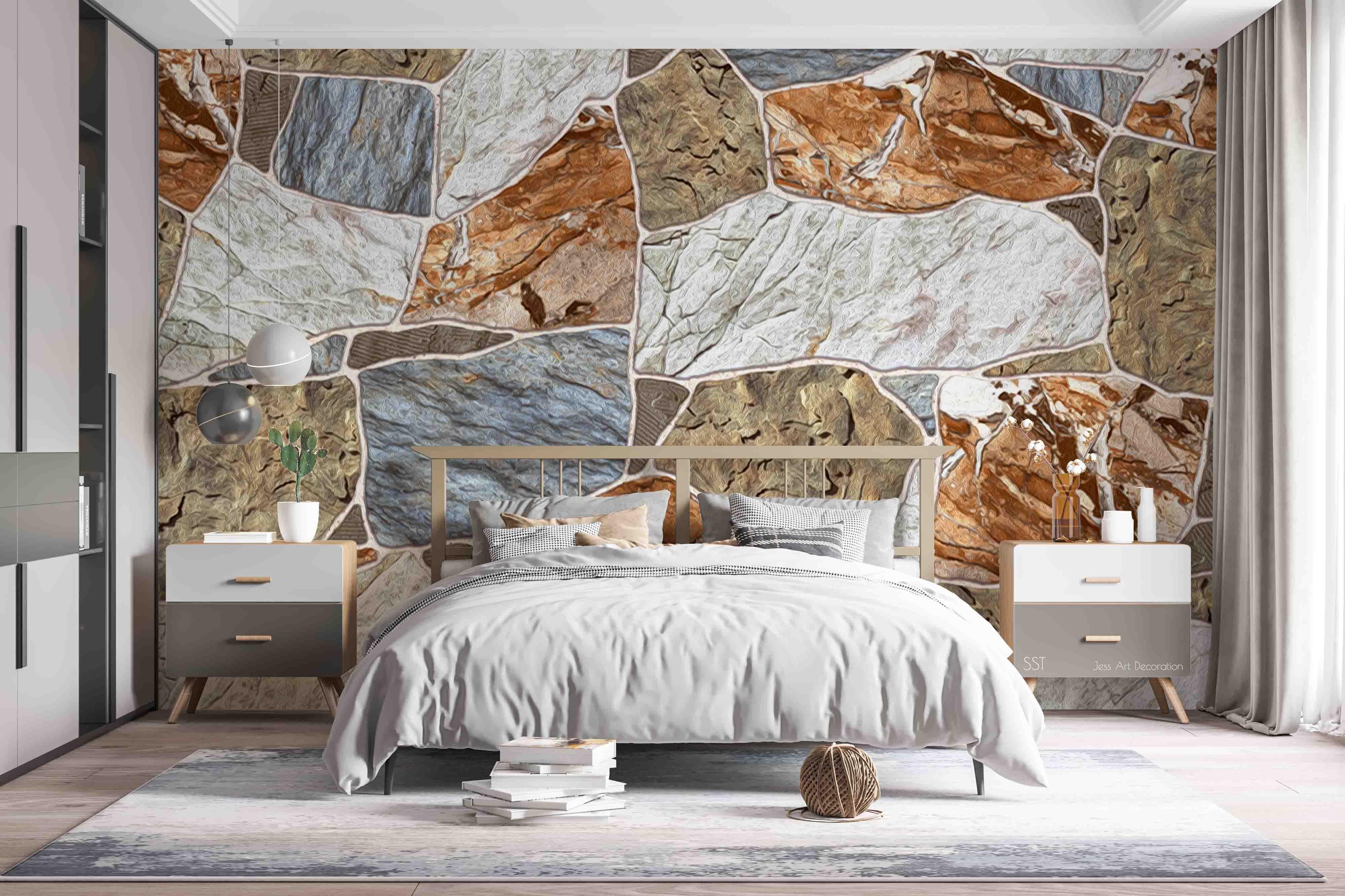 3D Mixed Stone Texture mixed natural stone texture wall mural wallpaper for dining room - view 2