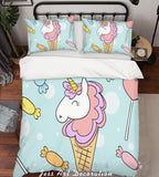3D Cartoon Unicorn Green Quilt Cover Set Bedding Set Pillowcases 5- Jess Art Decoration