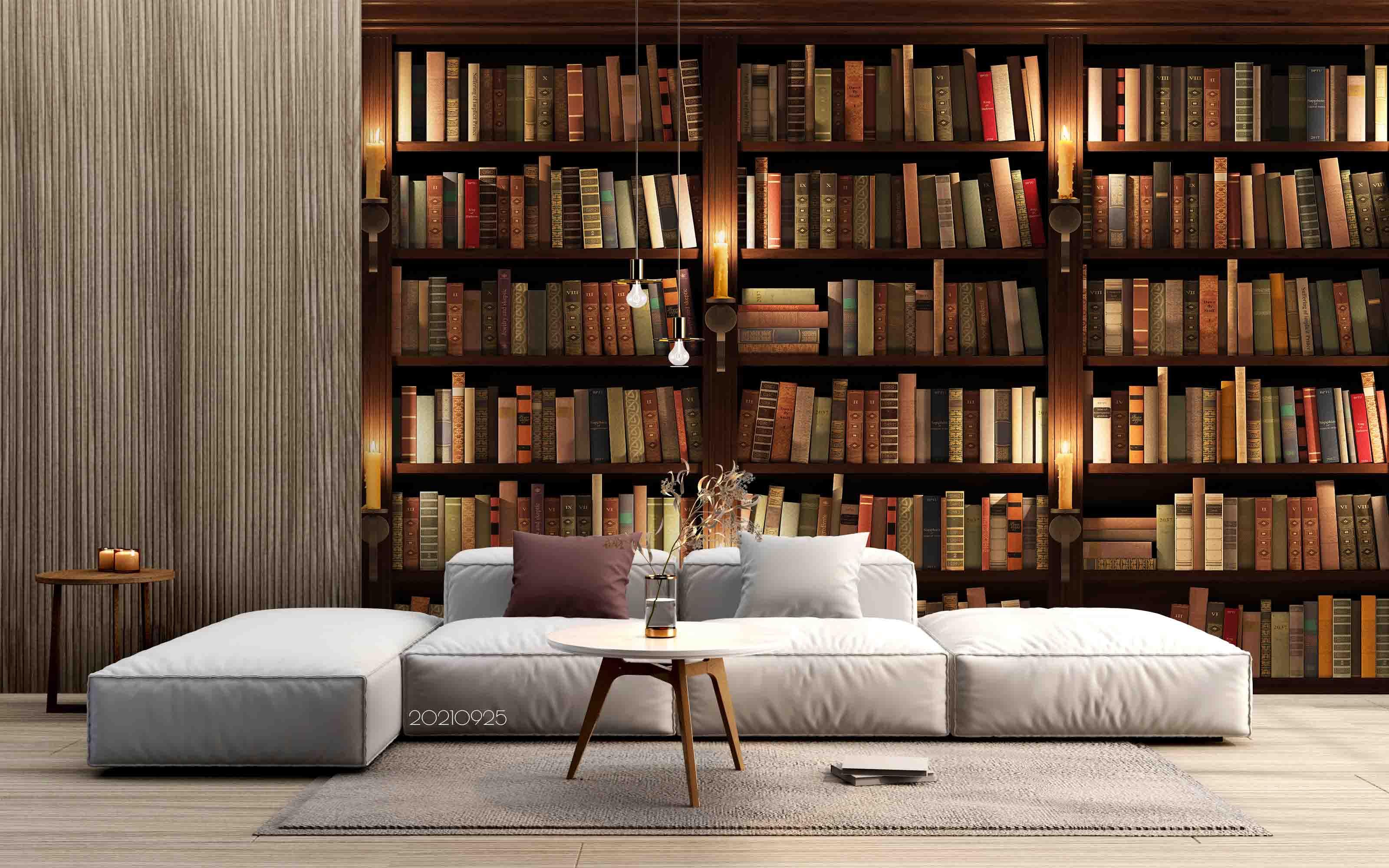 3D Library Bookshelf realistic bookshelf wall mural wall mural wallpaper for office - view 2