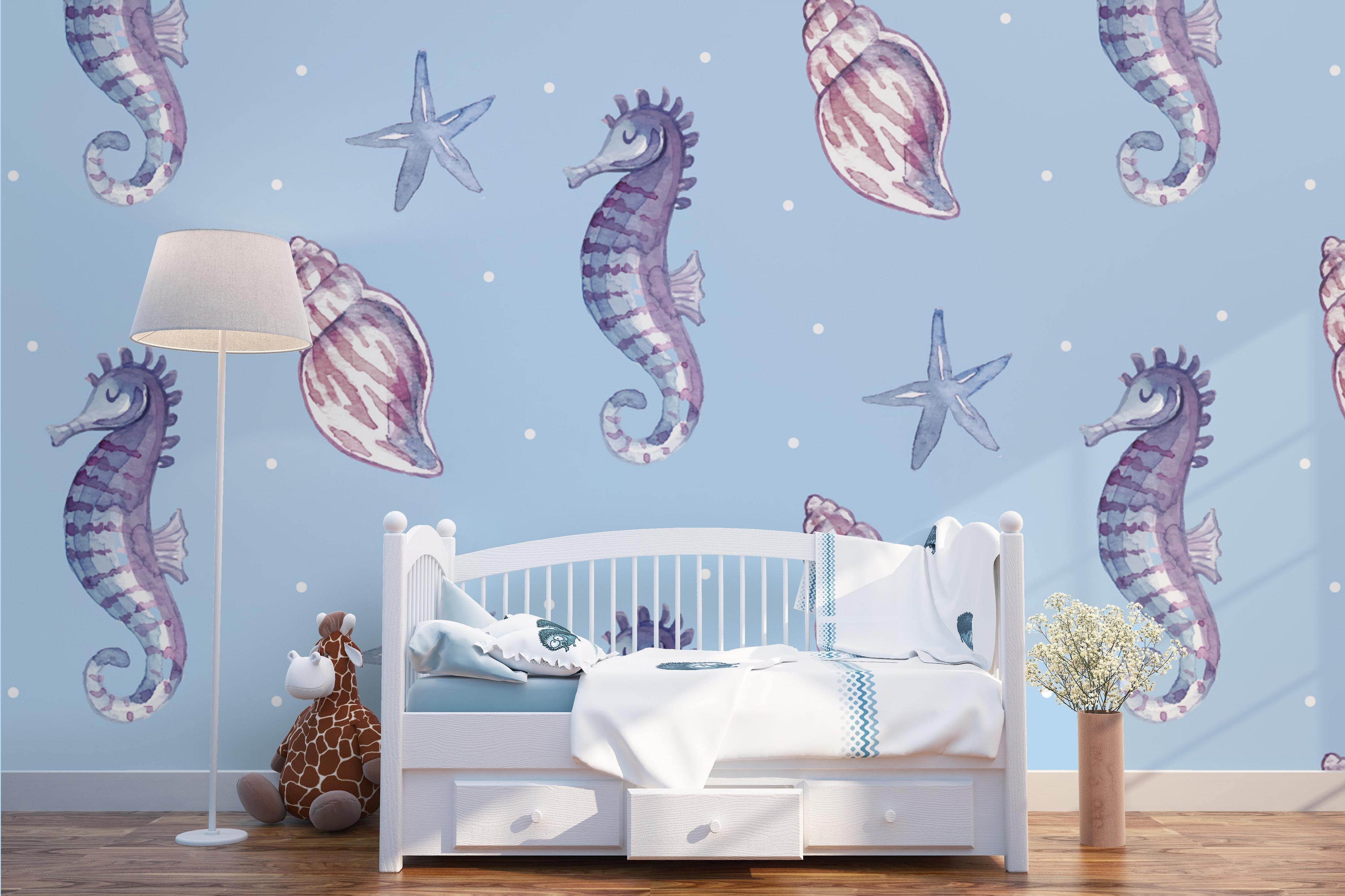 3D Seahorse Starfish Wall Mural Wallpaper 111- Jess Art Decoration