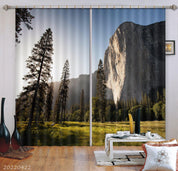 3D Landscape Mountain Cliff Forest Green Meadow Curtains and Drapes GD 4320- Jess Art Decoration