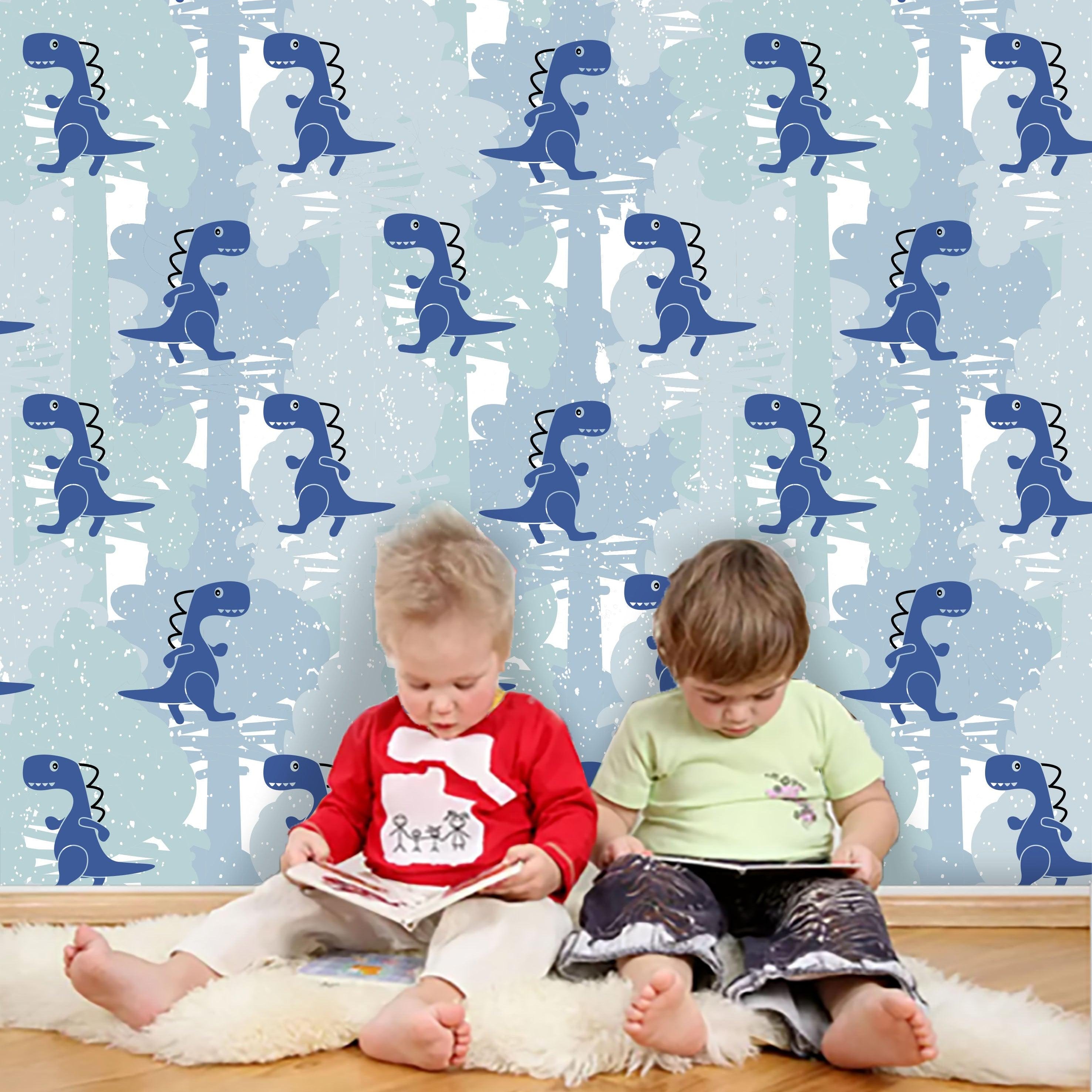 3D Cartoon Blue Dinosaur Wall Mural Wallpaper 70- Jess Art Decoration