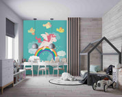 3D Cartoon Unicorn Rainbow Bird Green Wall Mural Wallpaper A019 LQH- Jess Art Decoration